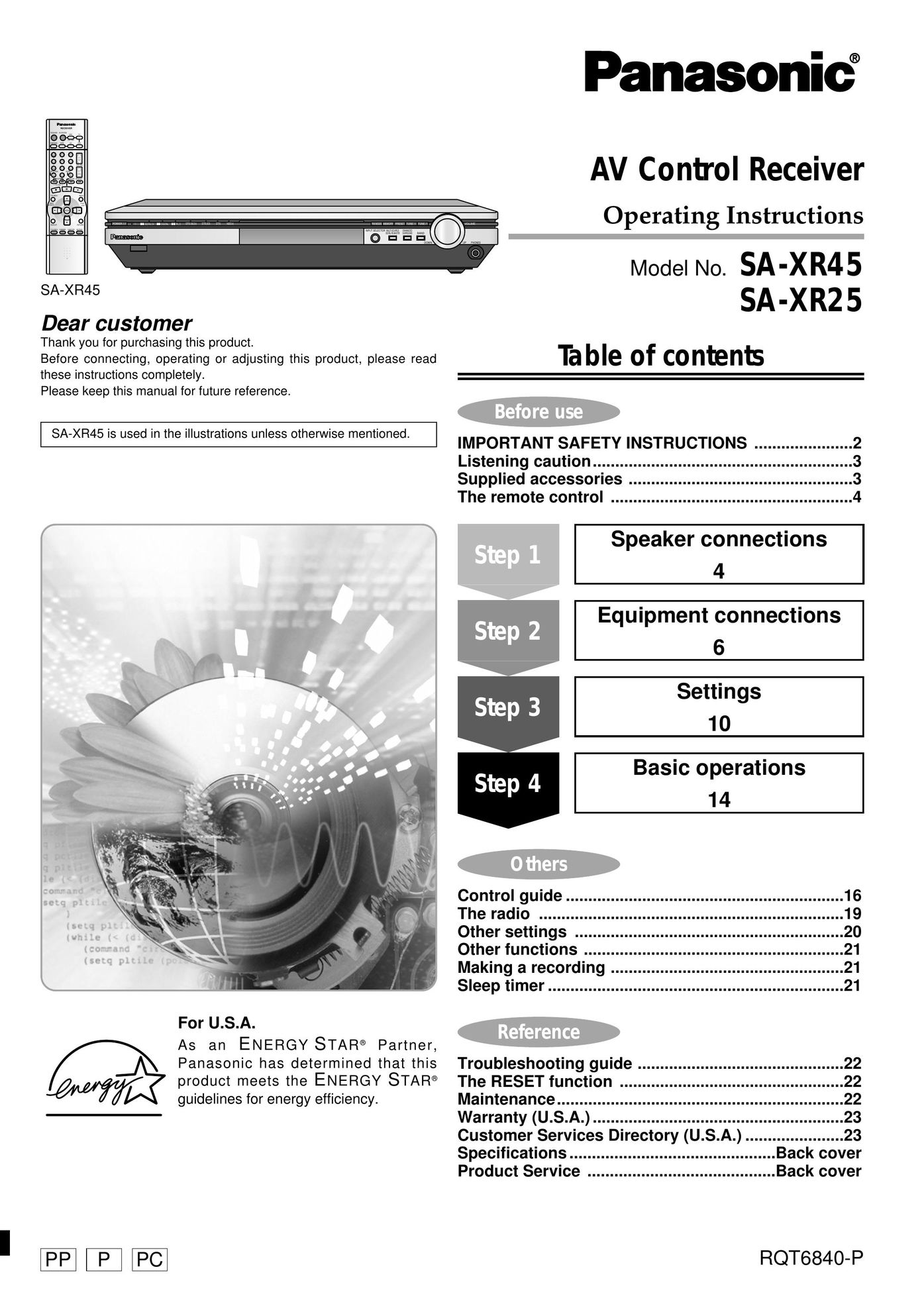 Panasonic SA-XR45 Stereo System User Manual