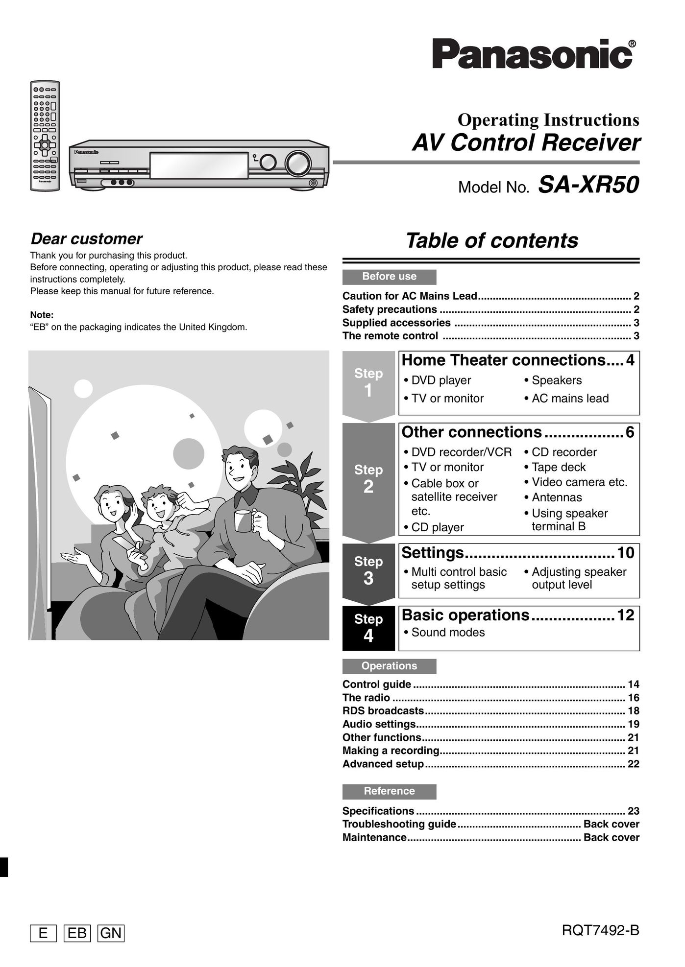 Panasonic SA-XR50 Stereo System User Manual
