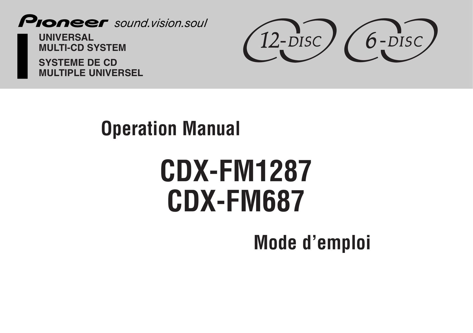 Pioneer CDX-FM1287 Stereo System User Manual