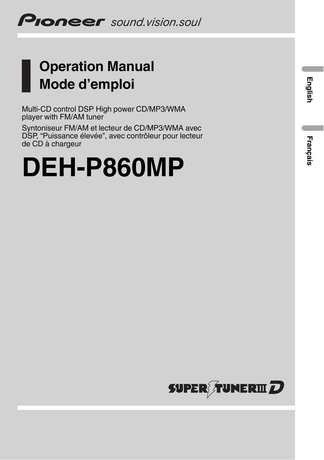 Pioneer DEH-P860MP Stereo System User Manual