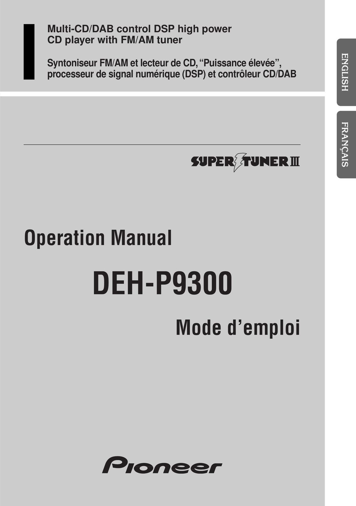 Pioneer DEH-P9300 Stereo System User Manual