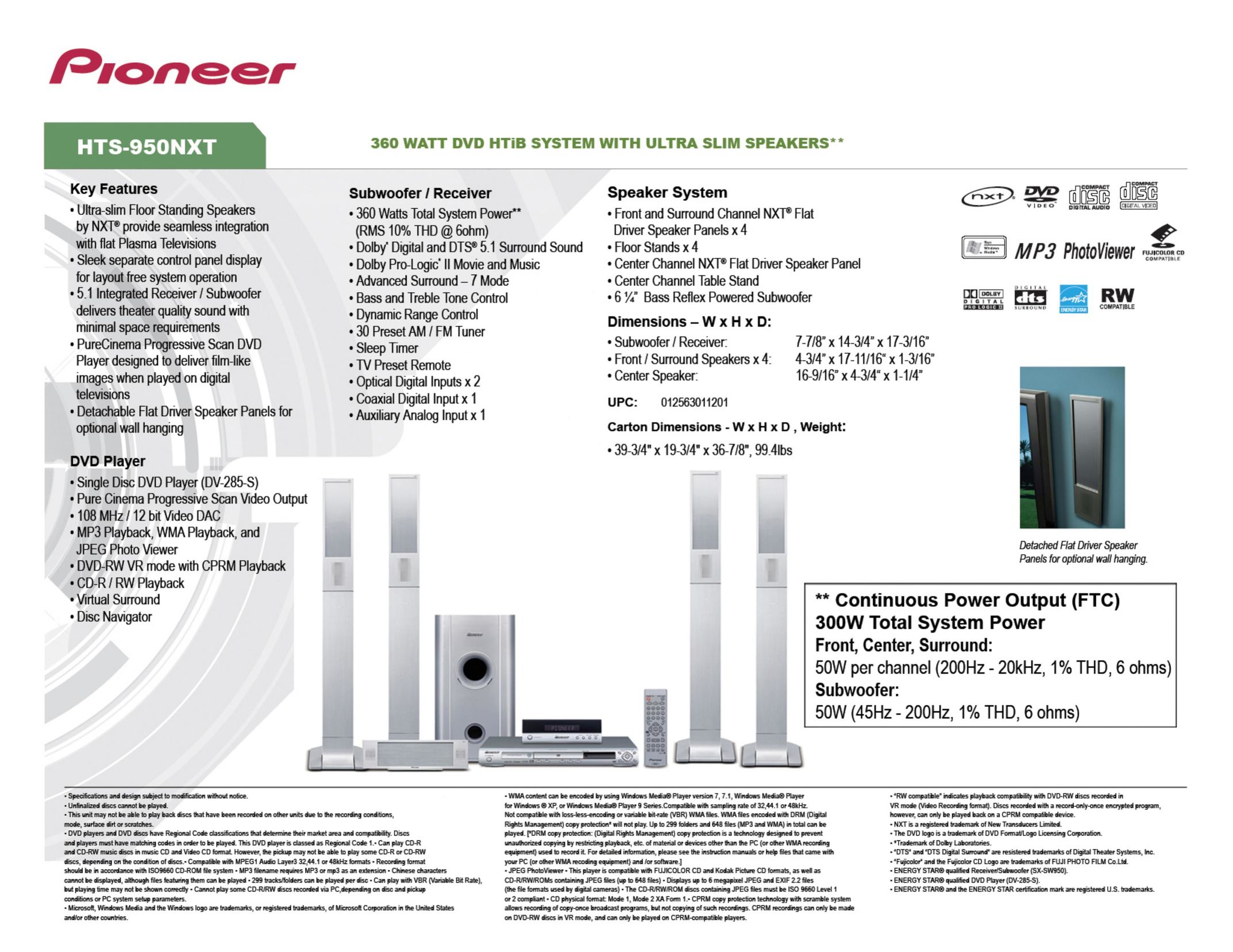 Pioneer HTS-950NXT Stereo System User Manual