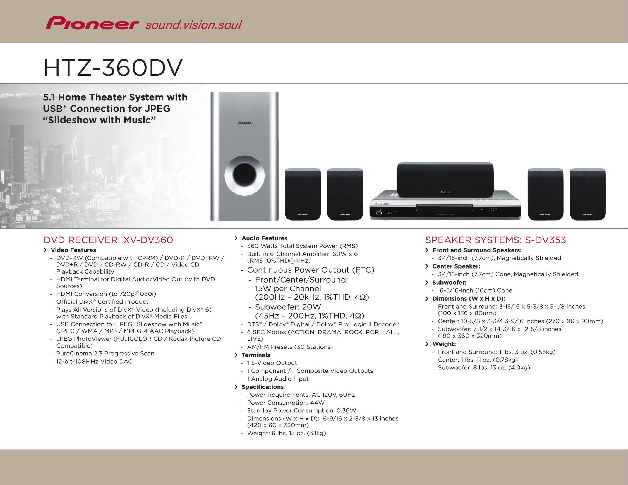 Pioneer HTZ-360DV Stereo System User Manual