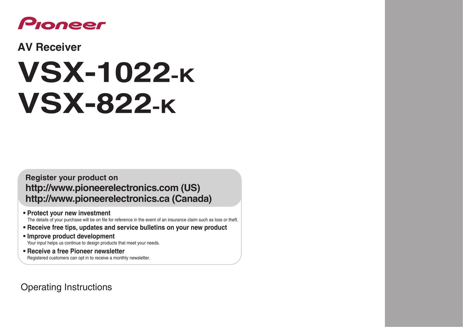 Pioneer VSX-1022-K Stereo System User Manual