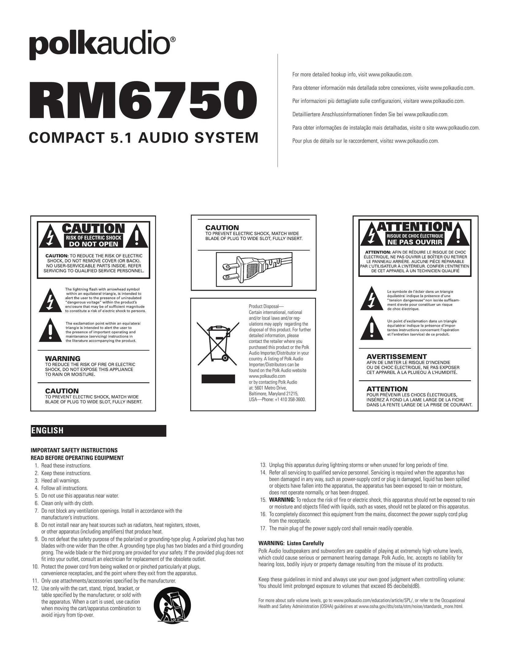 Polk Audio RM6750 Stereo System User Manual