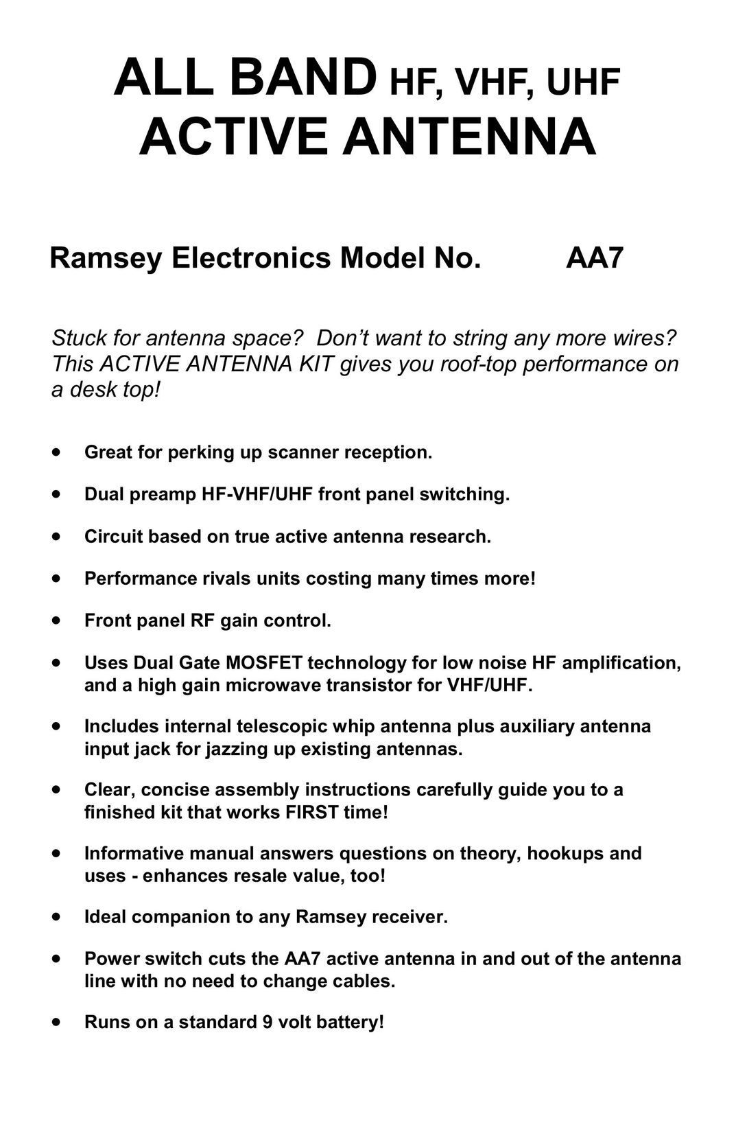 Ramsey Electronics AA7 Stereo System User Manual