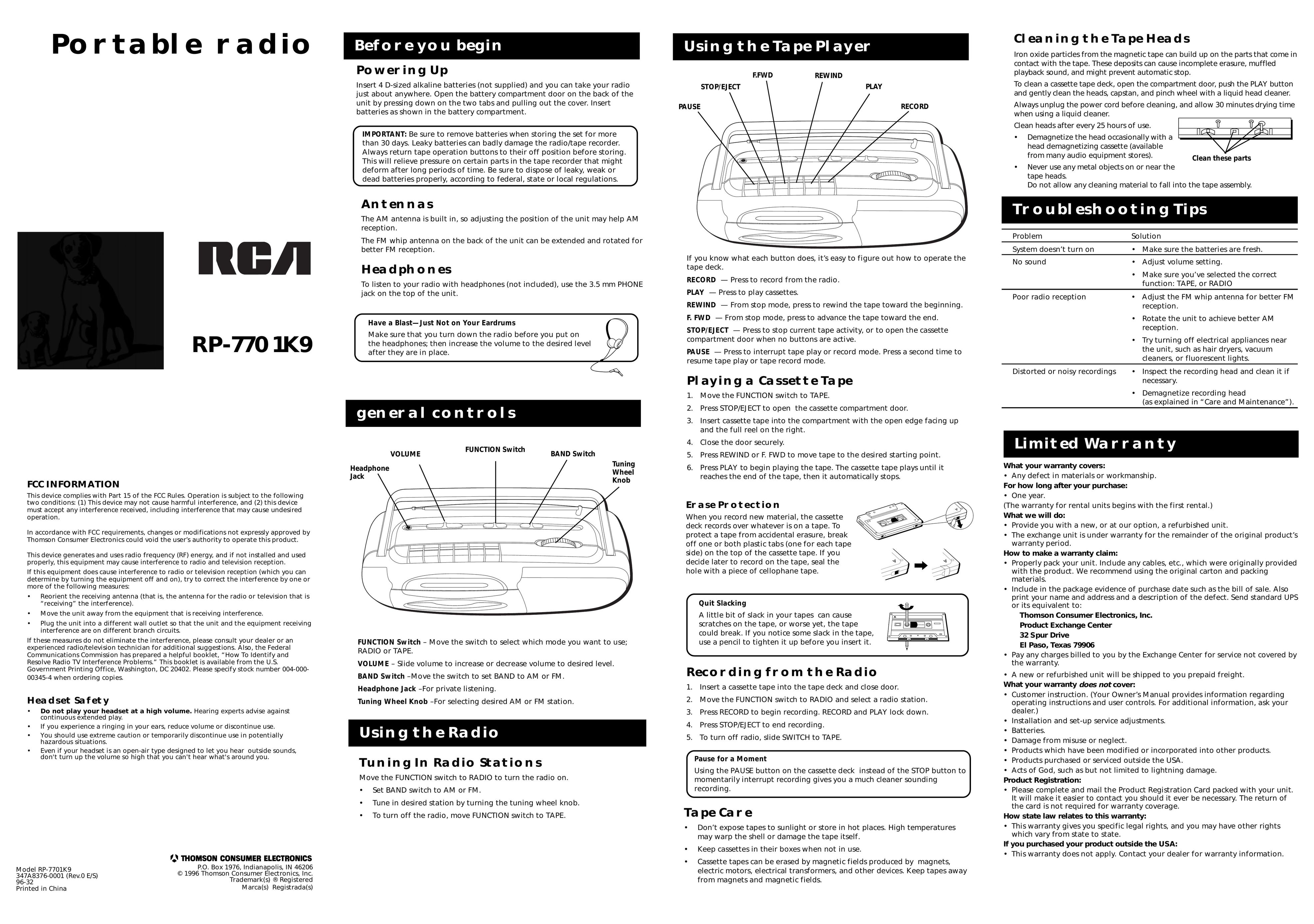 RCA RP-7701K9 Stereo System User Manual