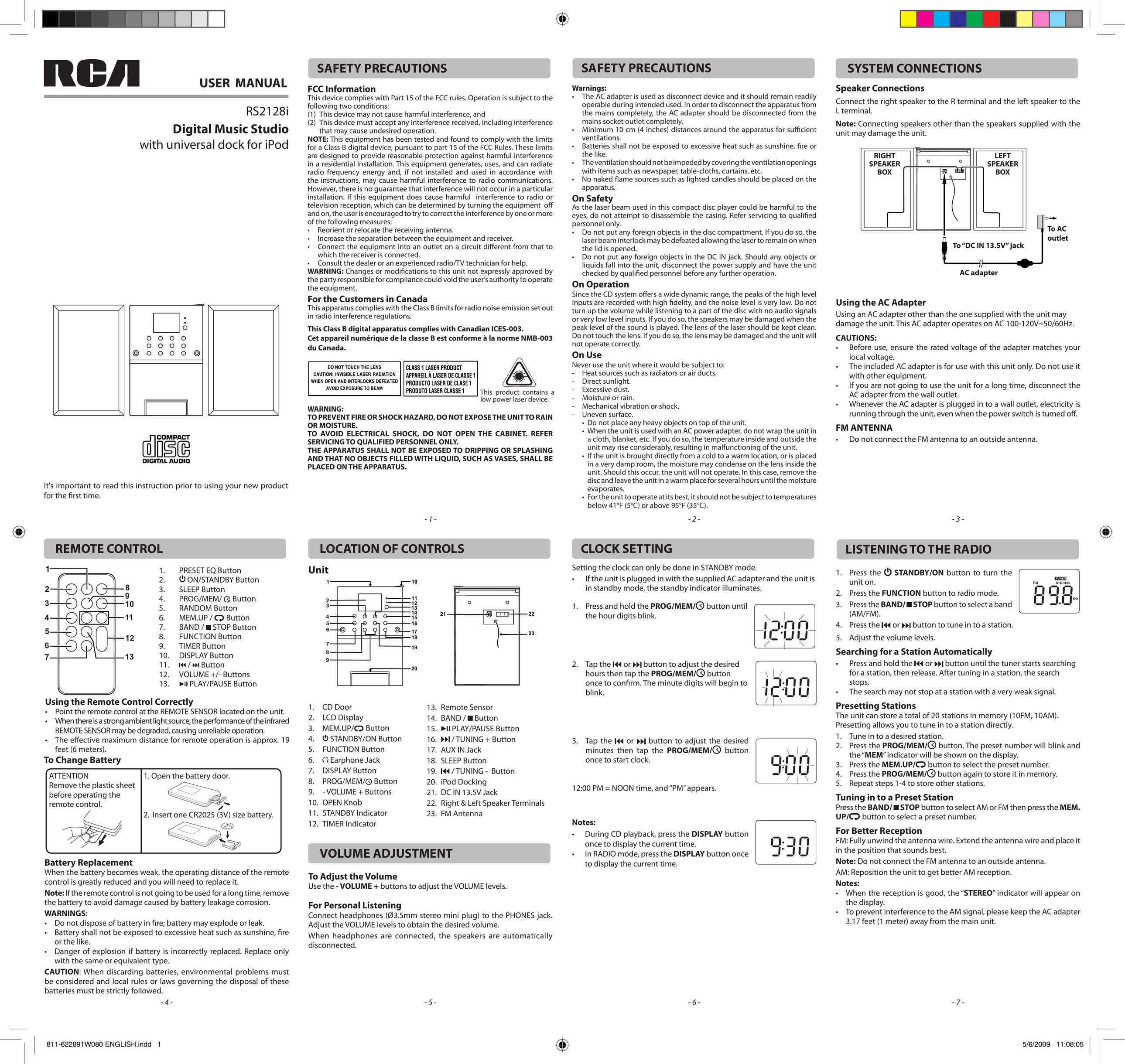 RCA RS2128i Stereo System User Manual