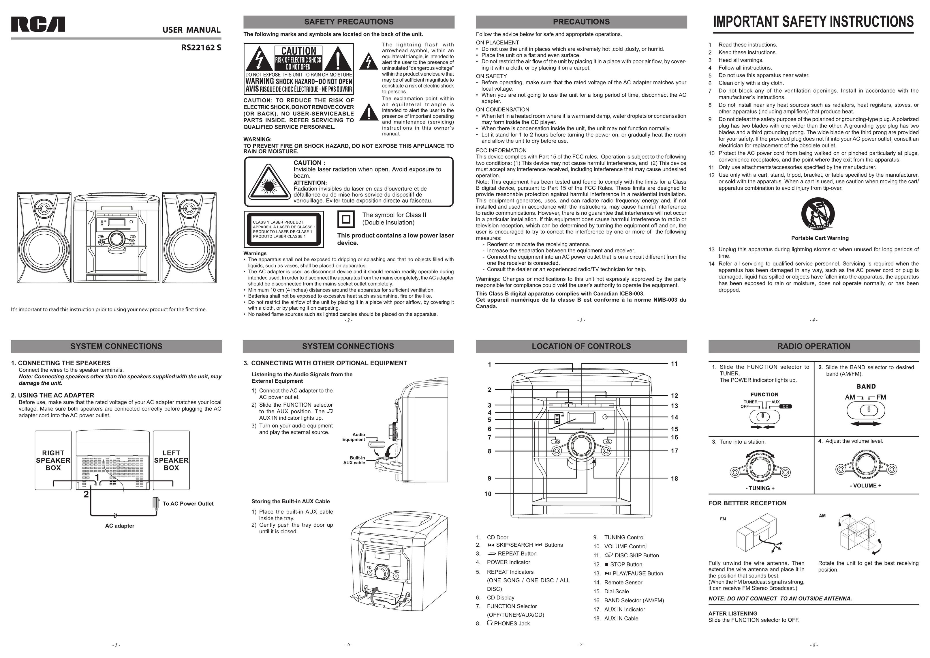 RCA RS22162 S Stereo System User Manual
