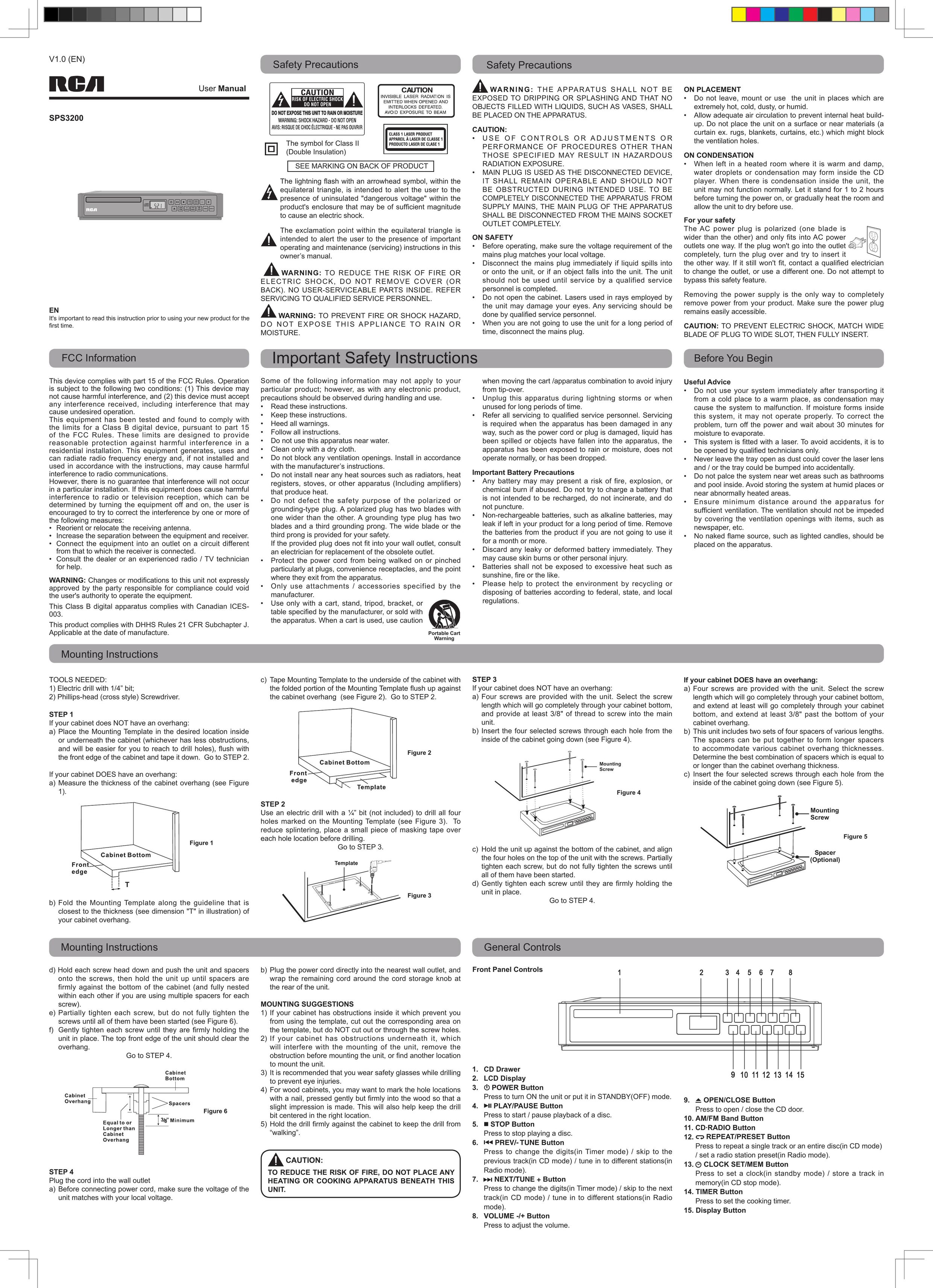 RCA SPS3200 Stereo System User Manual