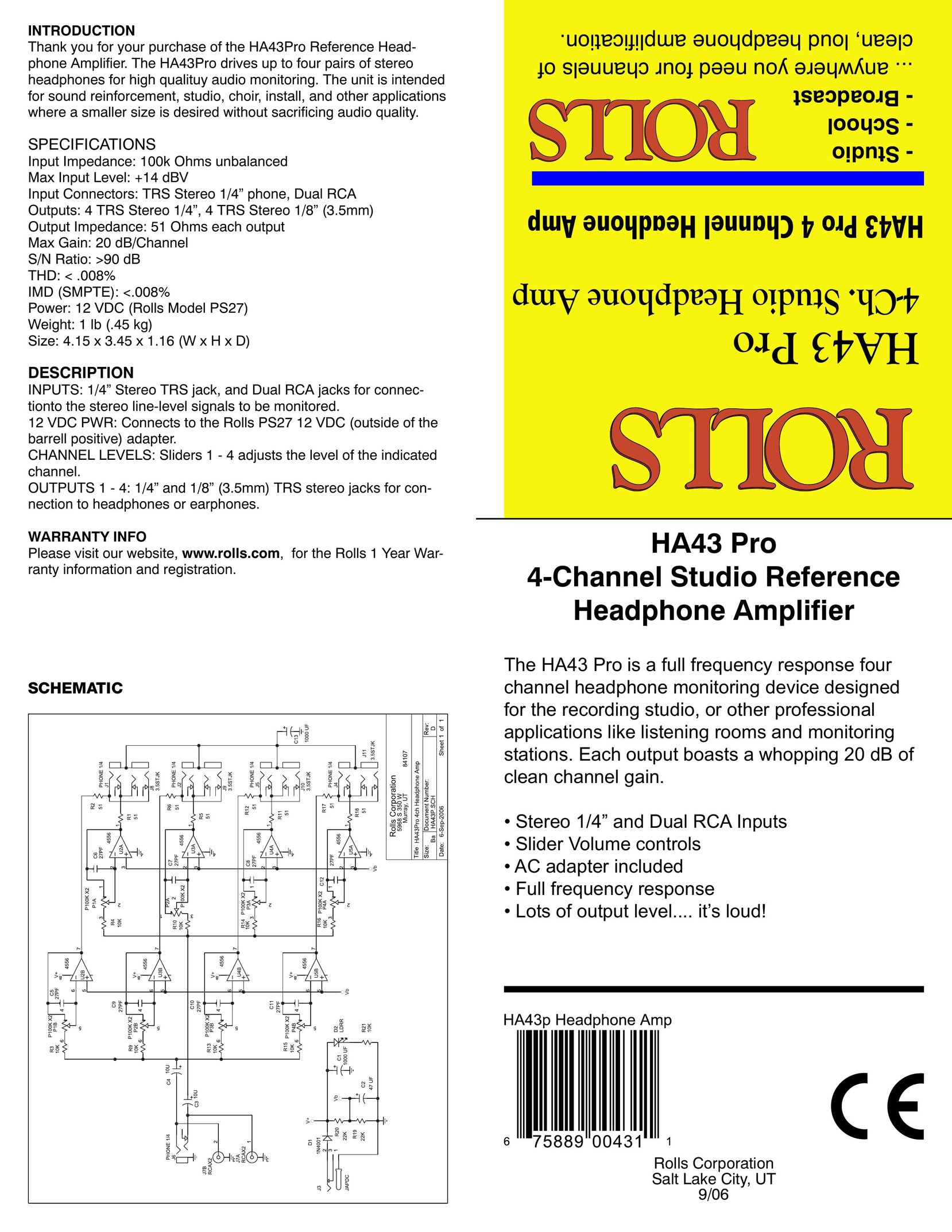 Rolls HA43 Stereo System User Manual