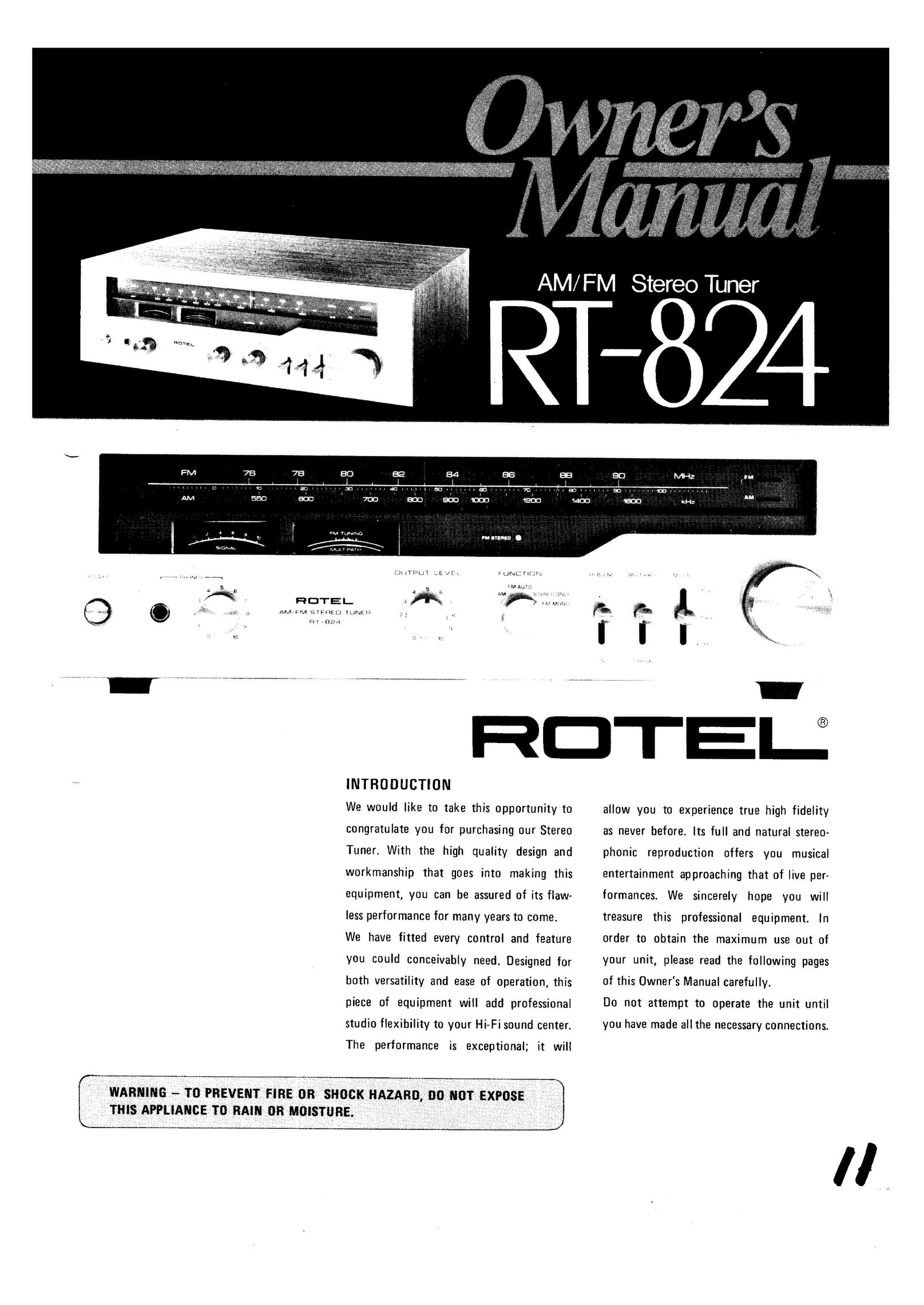 Rotel RT-824 Stereo System User Manual