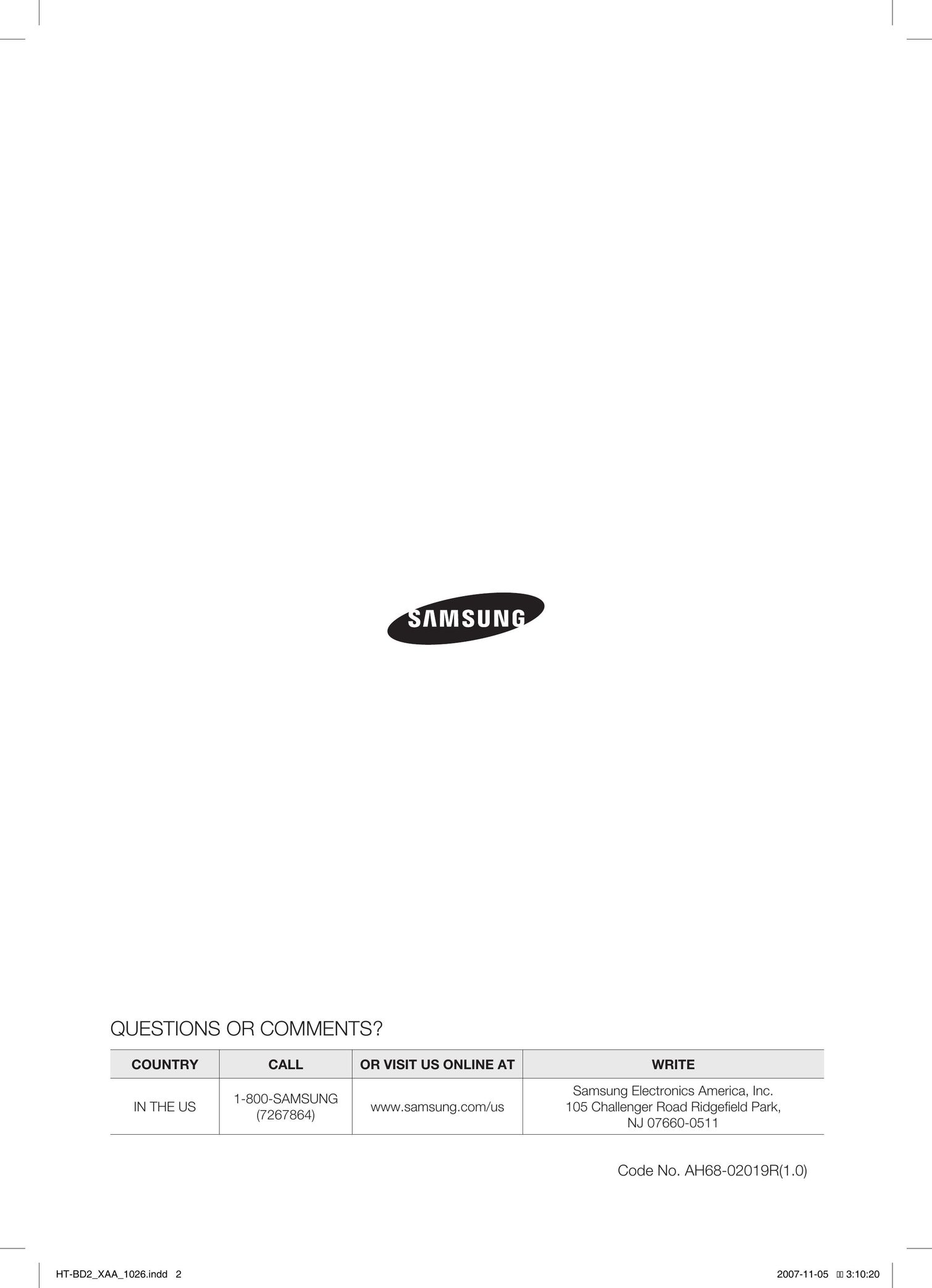 Samsung HT-BD2 Stereo System User Manual