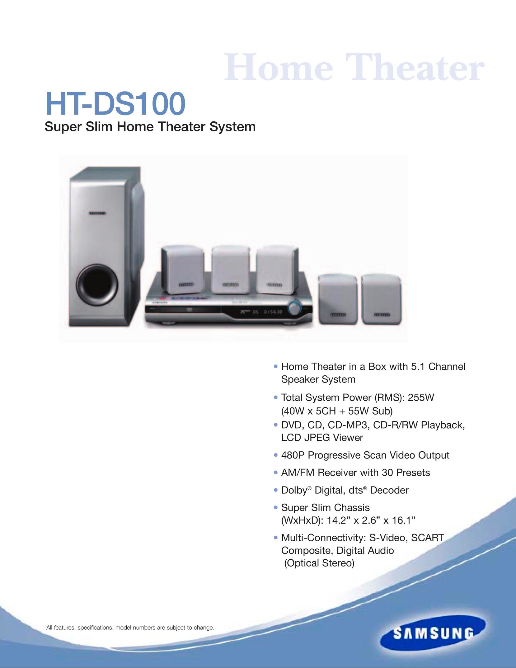 Samsung HT-DS100 Stereo System User Manual