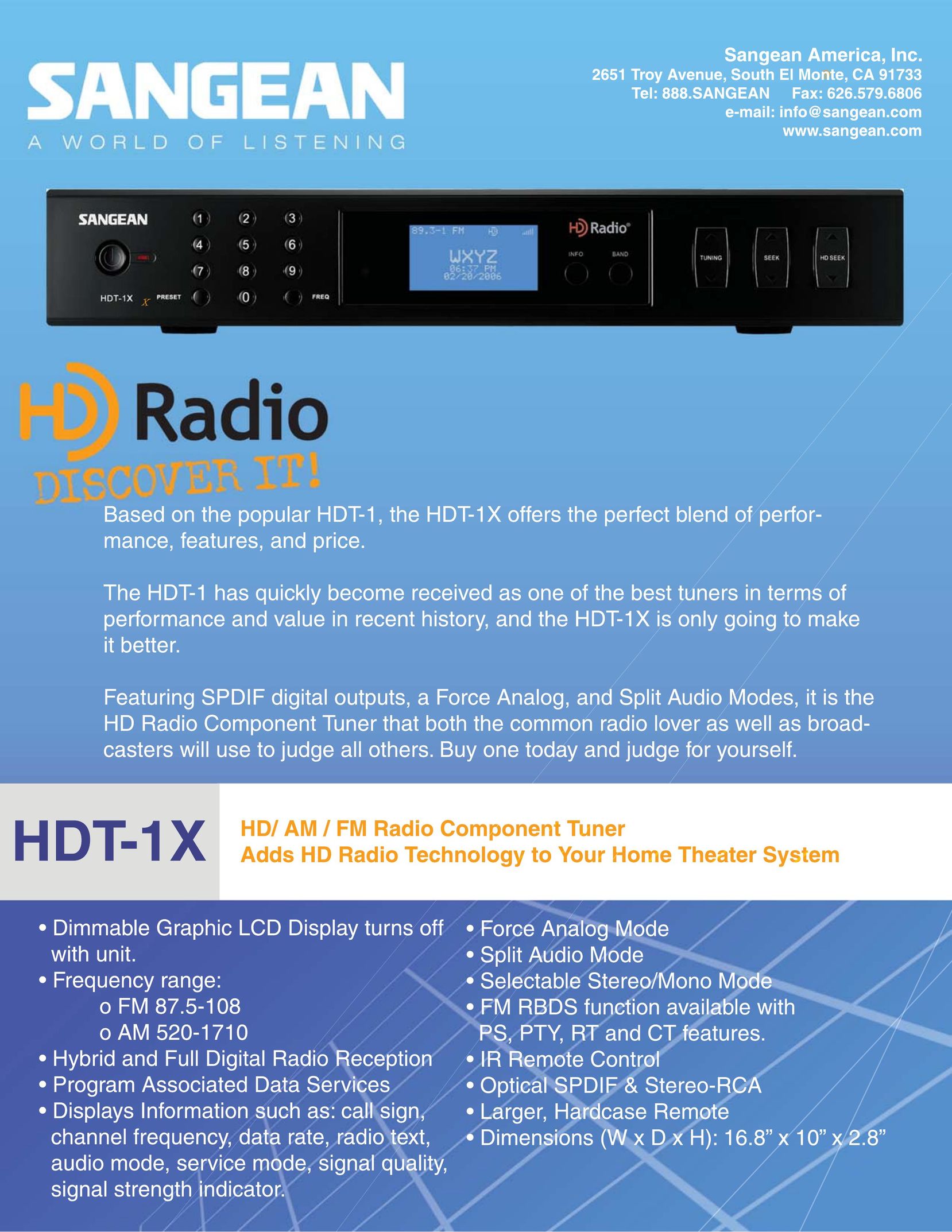 Sangean Electronics HDT-1X Stereo System User Manual