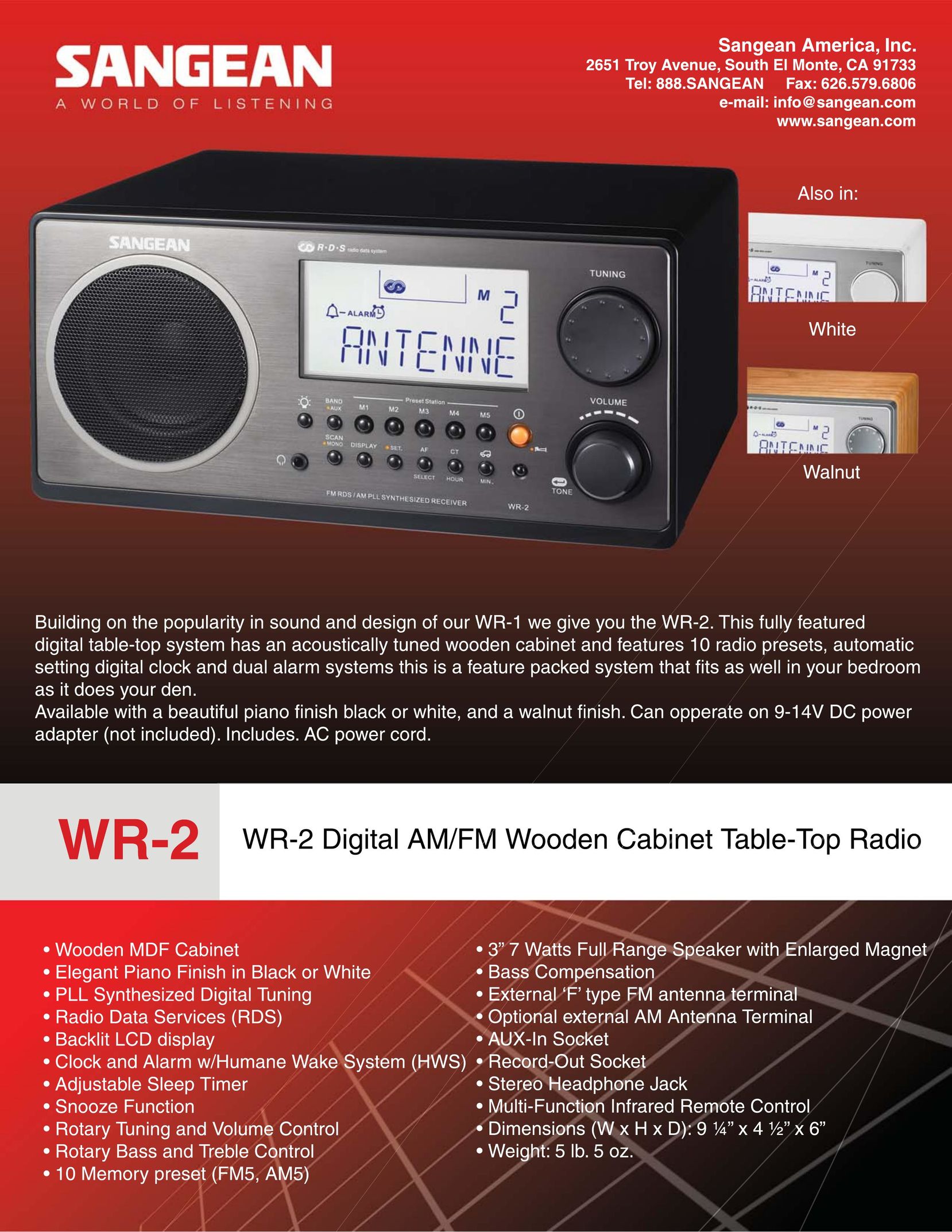 Sangean Electronics WR-2 Stereo System User Manual