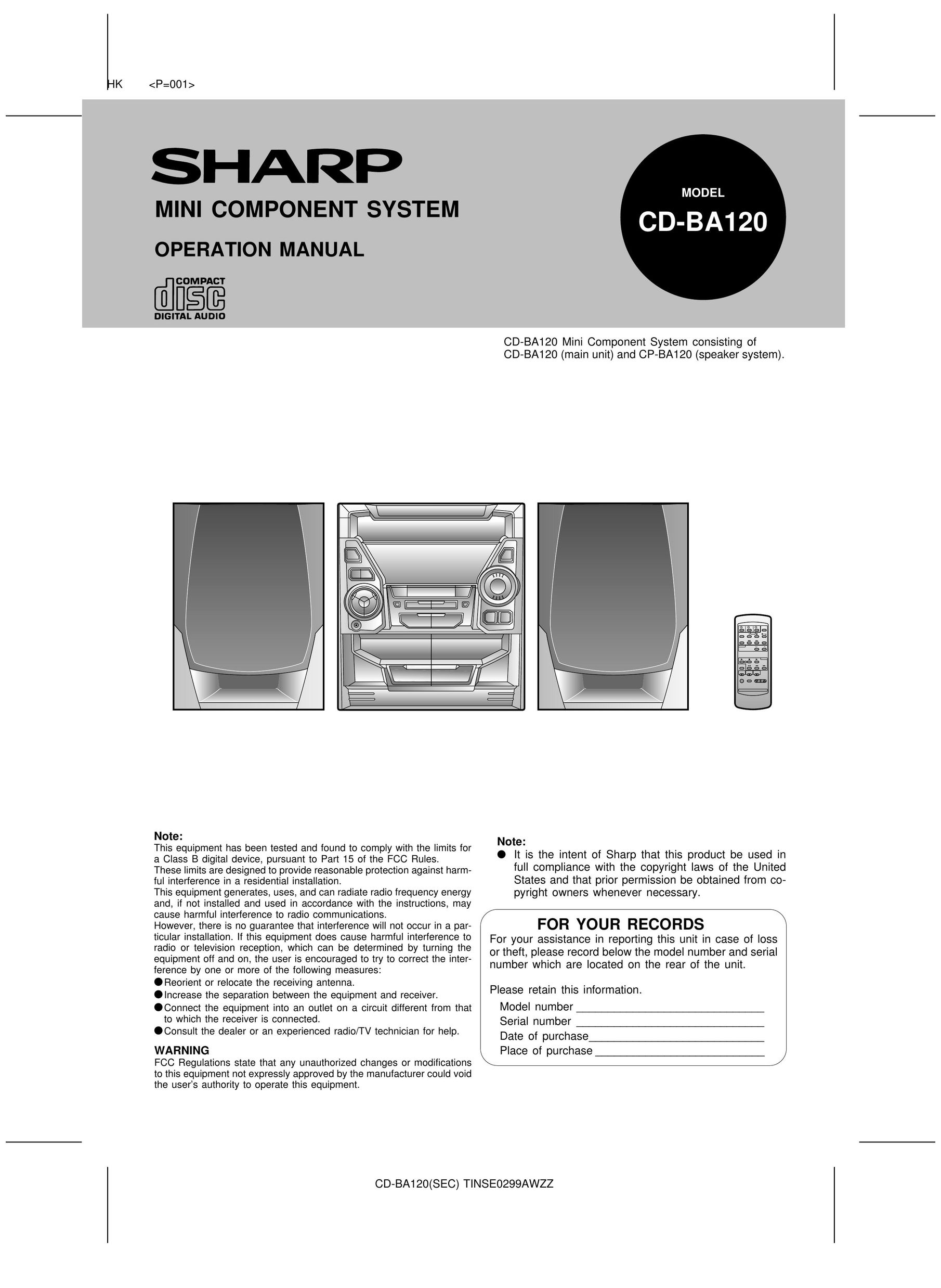 Sharp CD-BA120 Stereo System User Manual