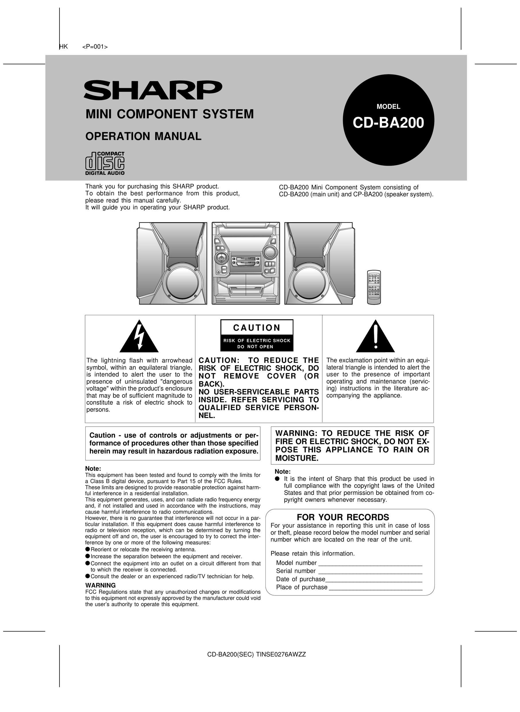 Sharp CD-BA200 Stereo System User Manual