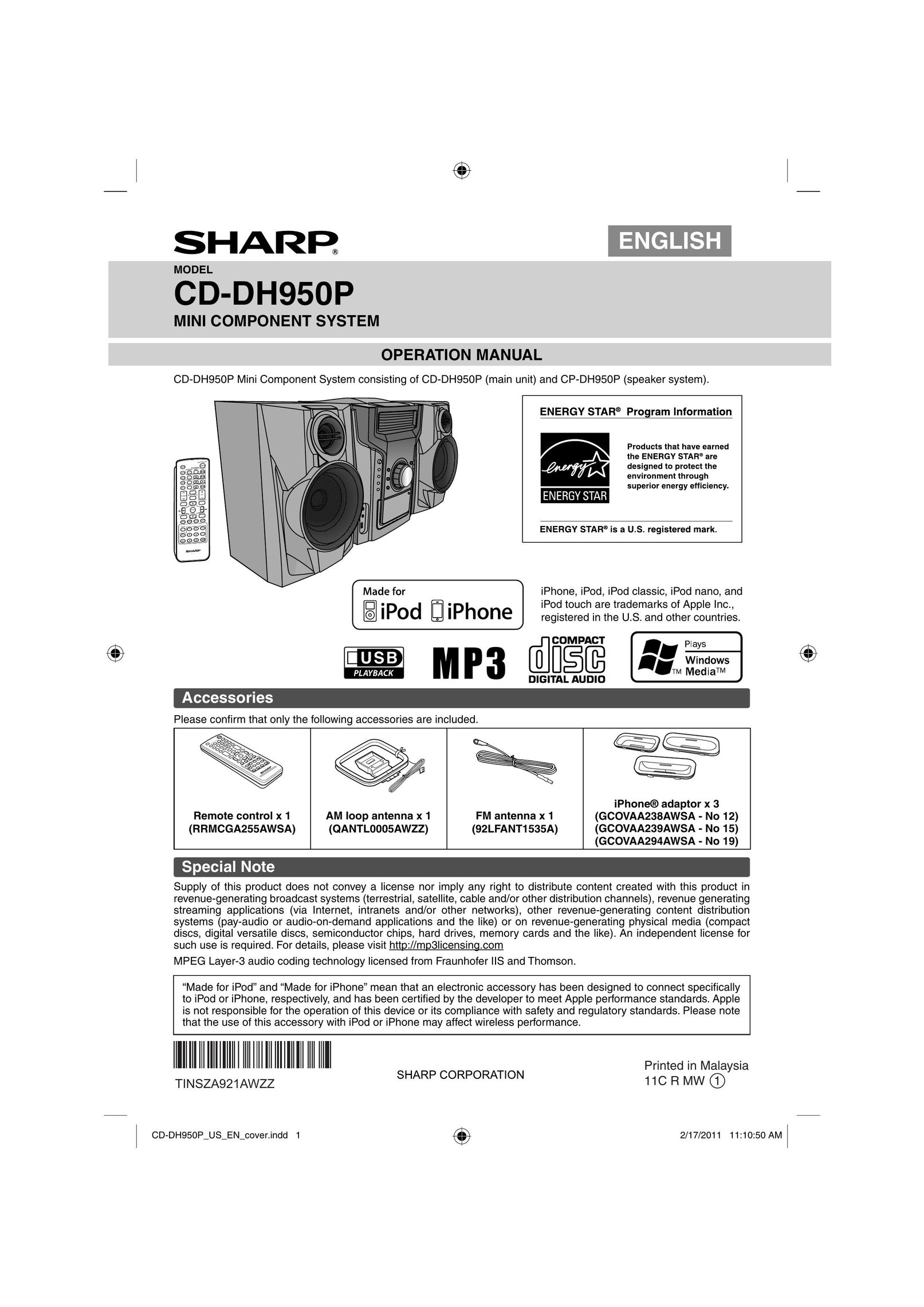 Sharp CD-DH950P Stereo System User Manual