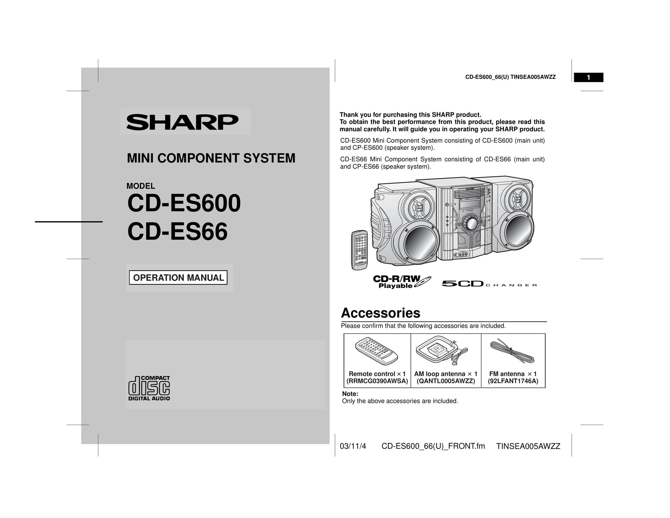 Sharp CD-ES600 Stereo System User Manual