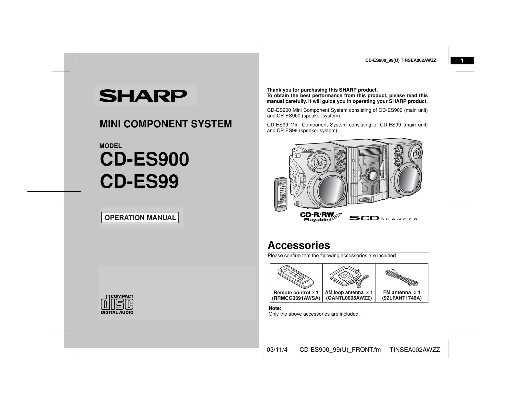 Sharp CD-ES9 Stereo System User Manual