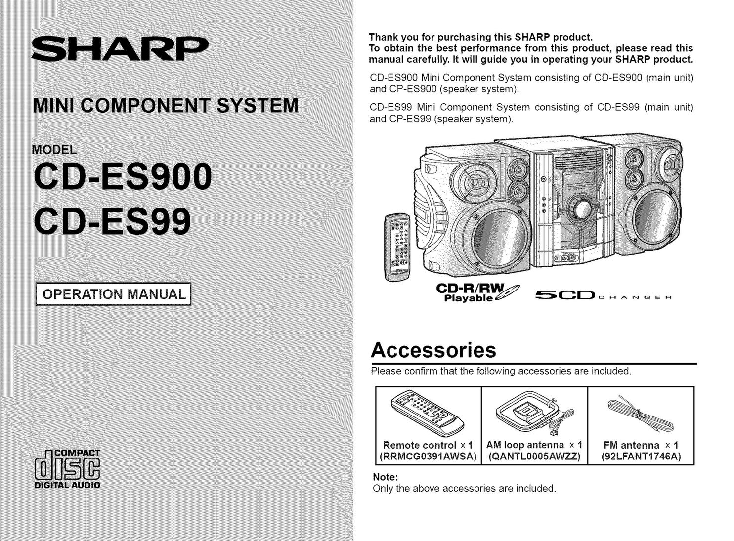 Sharp CD-ES900 Stereo System User Manual