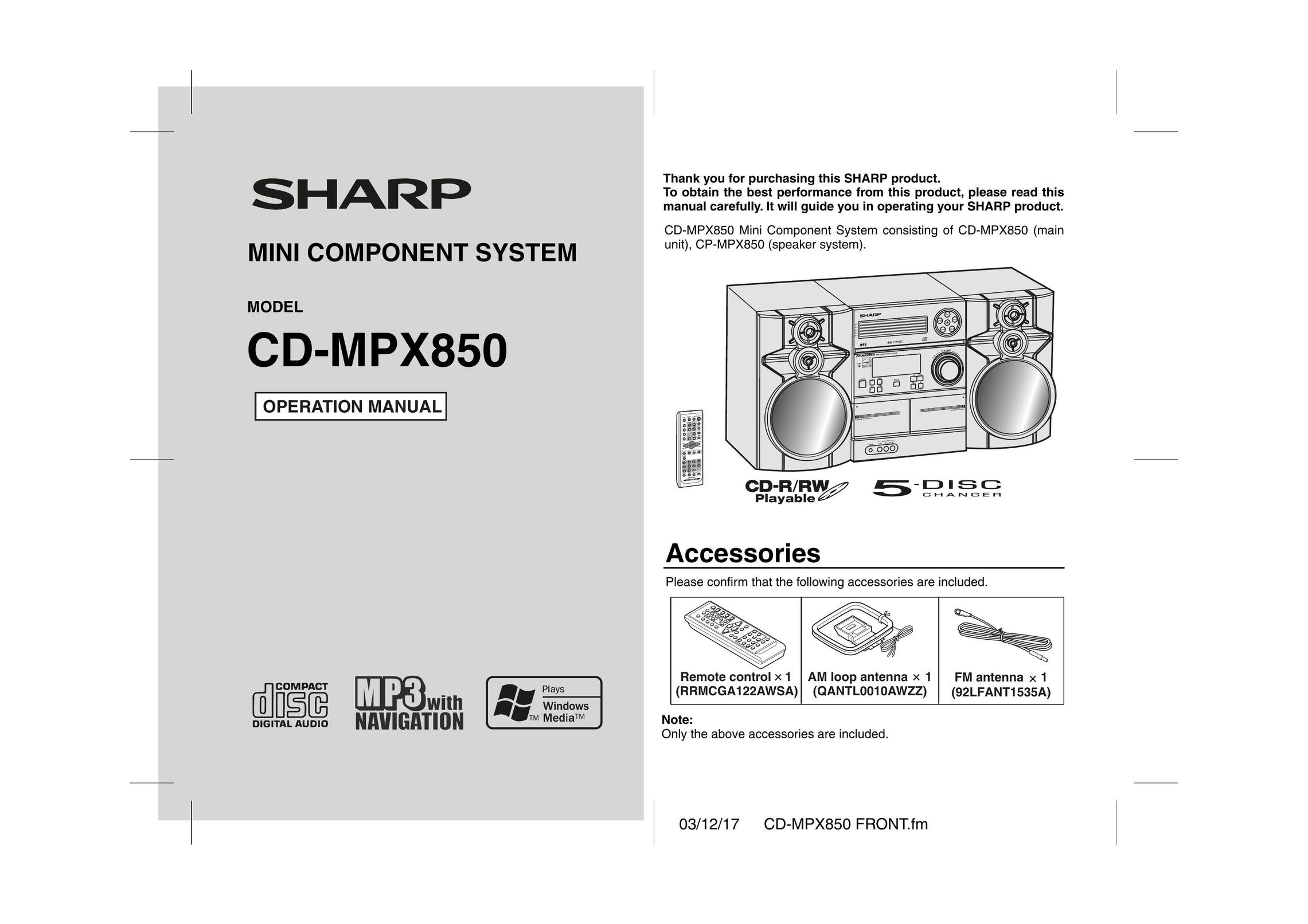 Sharp CD-MPX850 Stereo System User Manual