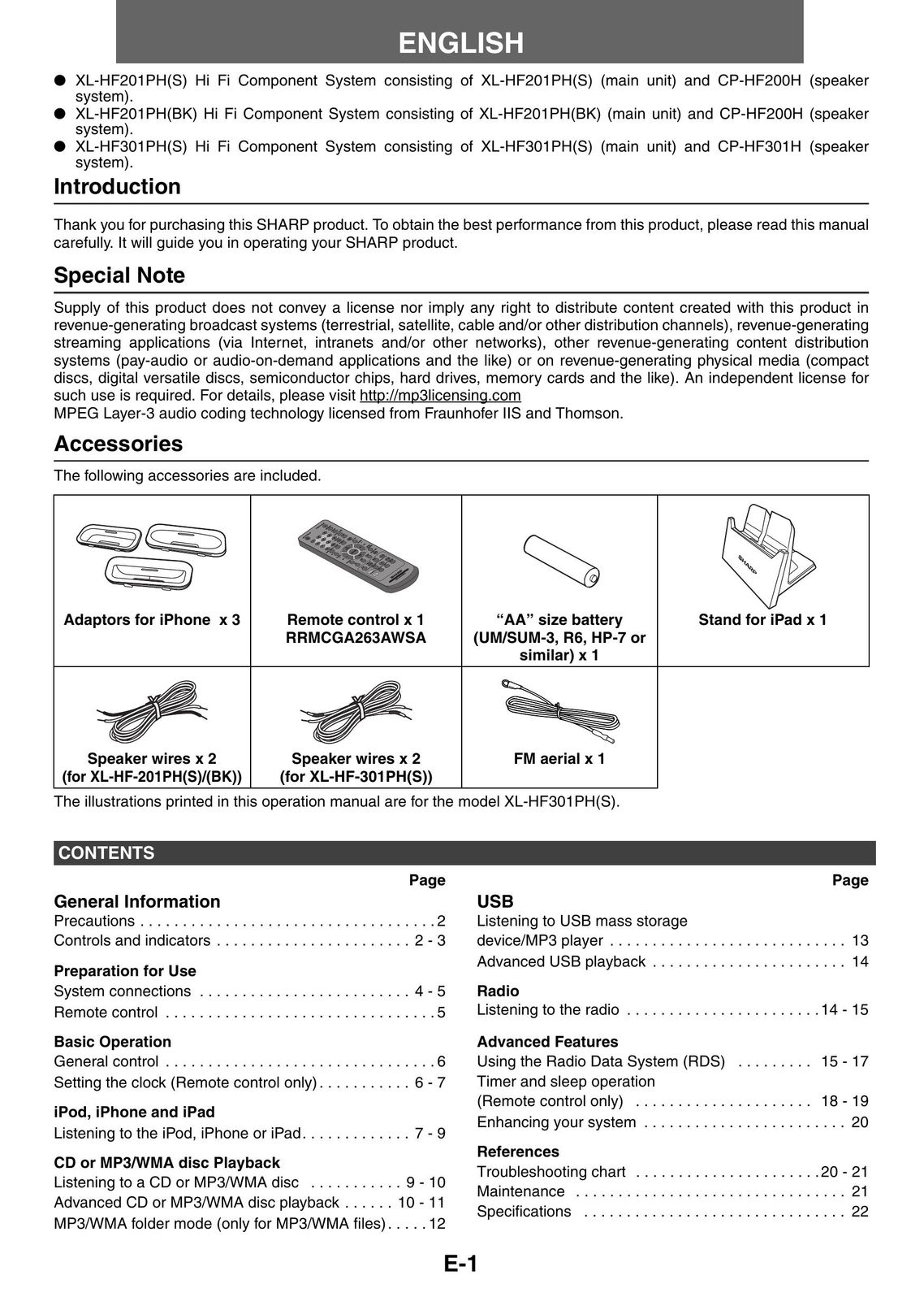 Sharp CP-HF200H Stereo System User Manual