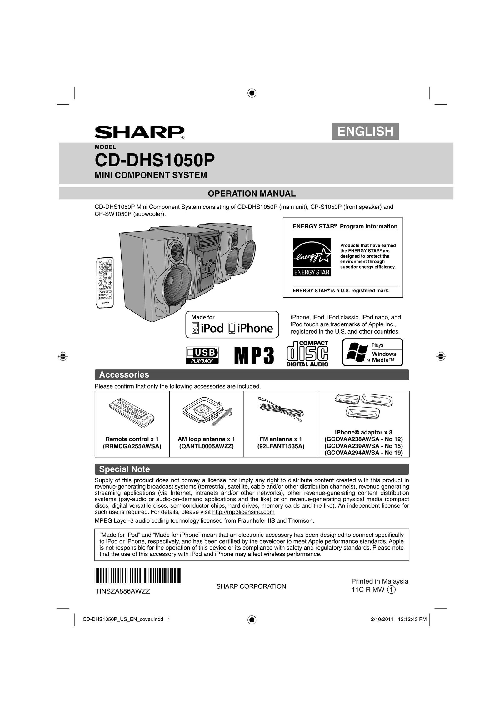 Sharp DHS1050P Stereo System User Manual