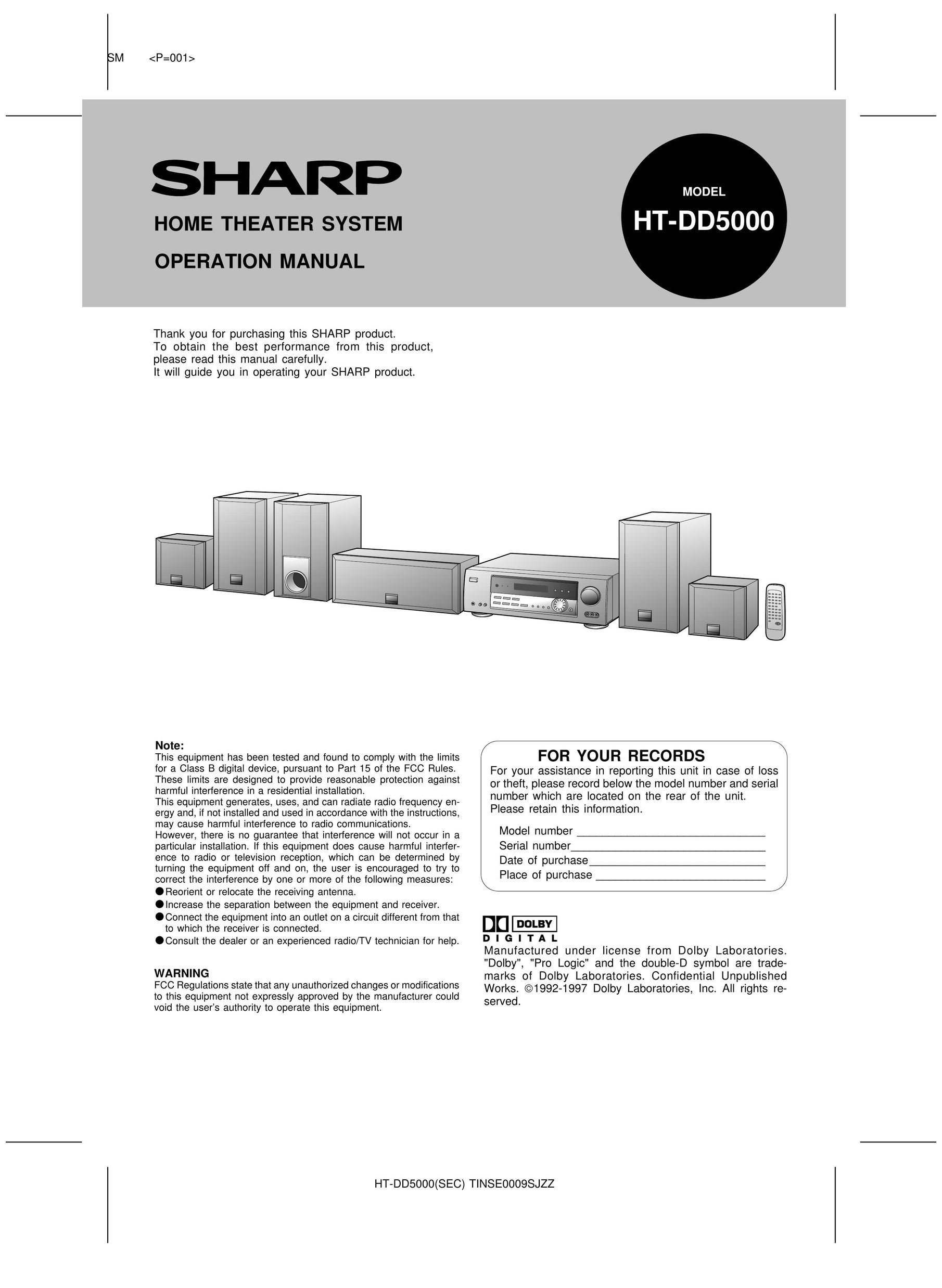 Sharp HT-DD5000 Stereo System User Manual