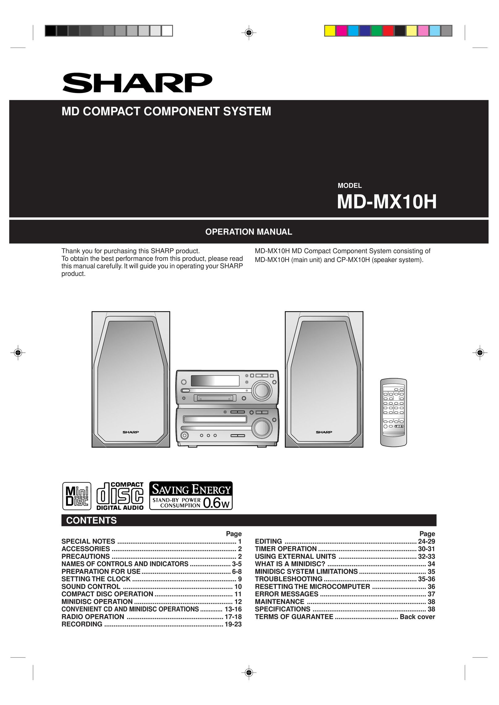 Sharp MD-MX10H Stereo System User Manual