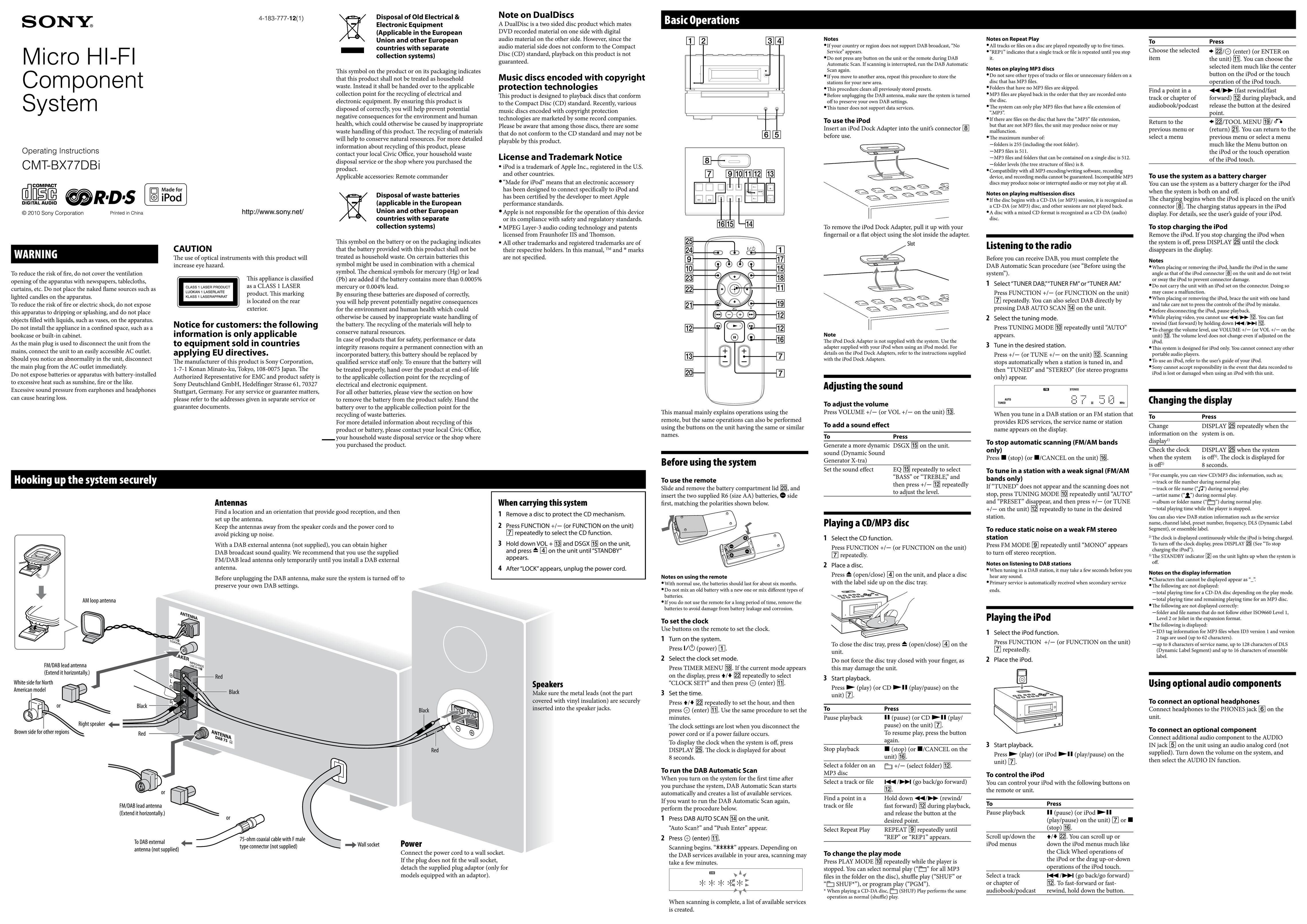 Sony 4-183-777-12(1) Stereo System User Manual