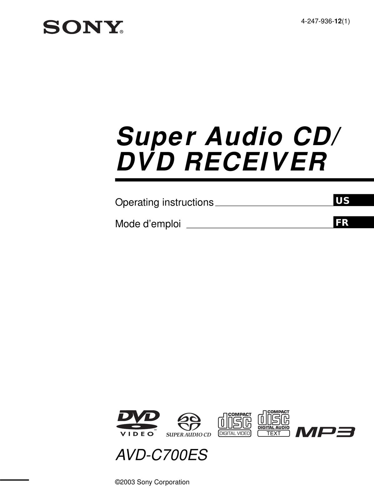Sony AVD-C700ES Stereo System User Manual