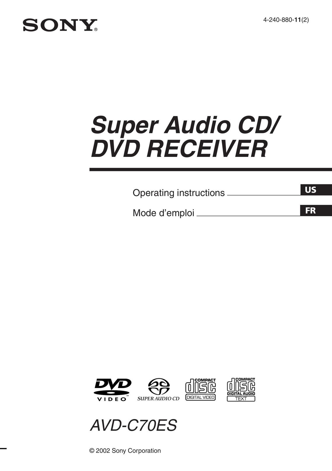 Sony AVD-C70ES Stereo System User Manual