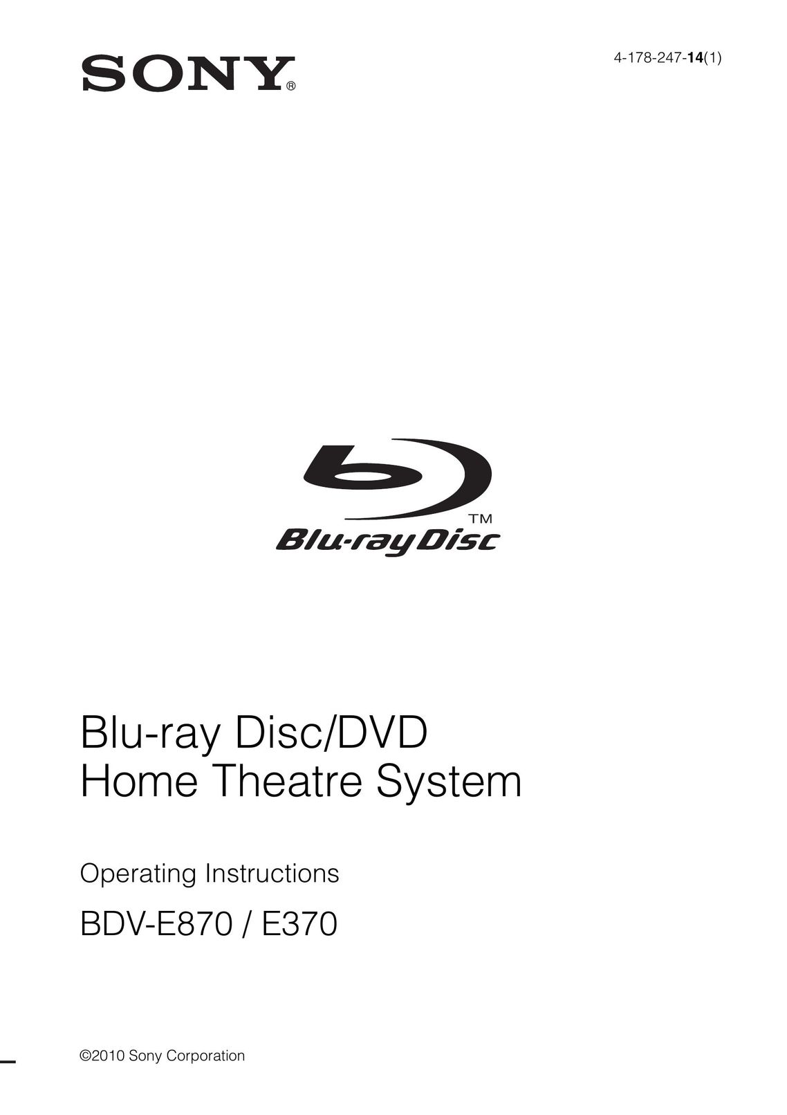 Sony BDV-E370 Stereo System User Manual