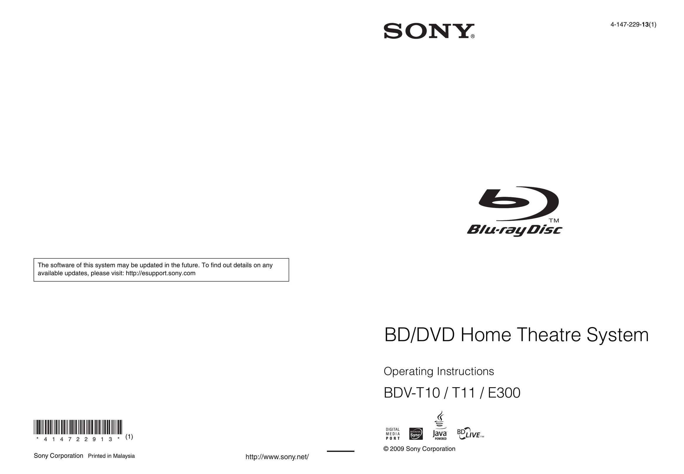 Sony BDV-T10 Stereo System User Manual