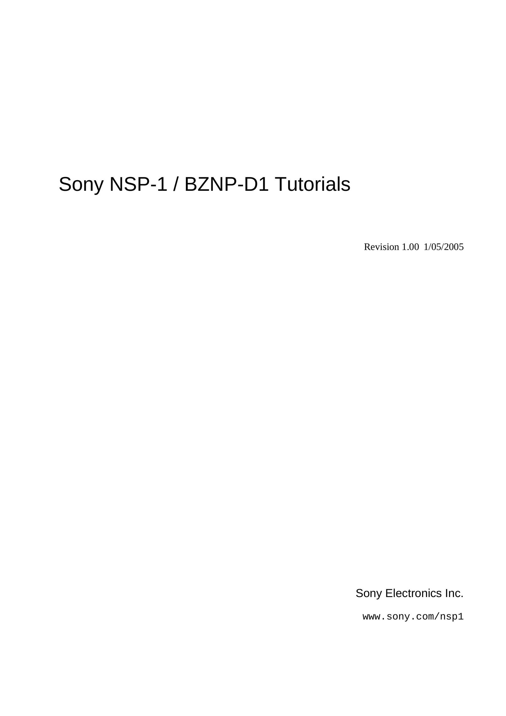 Sony BZNP-D1 Stereo System User Manual