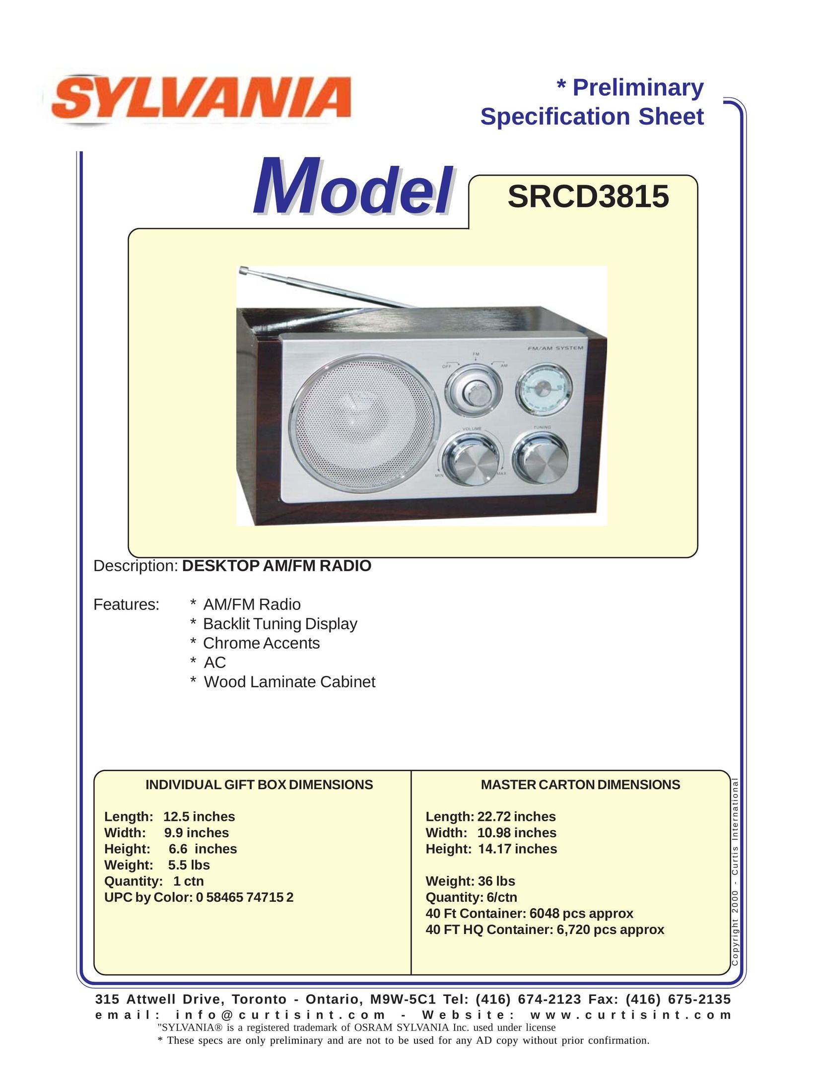 Sylvania SRCD3815 Stereo System User Manual