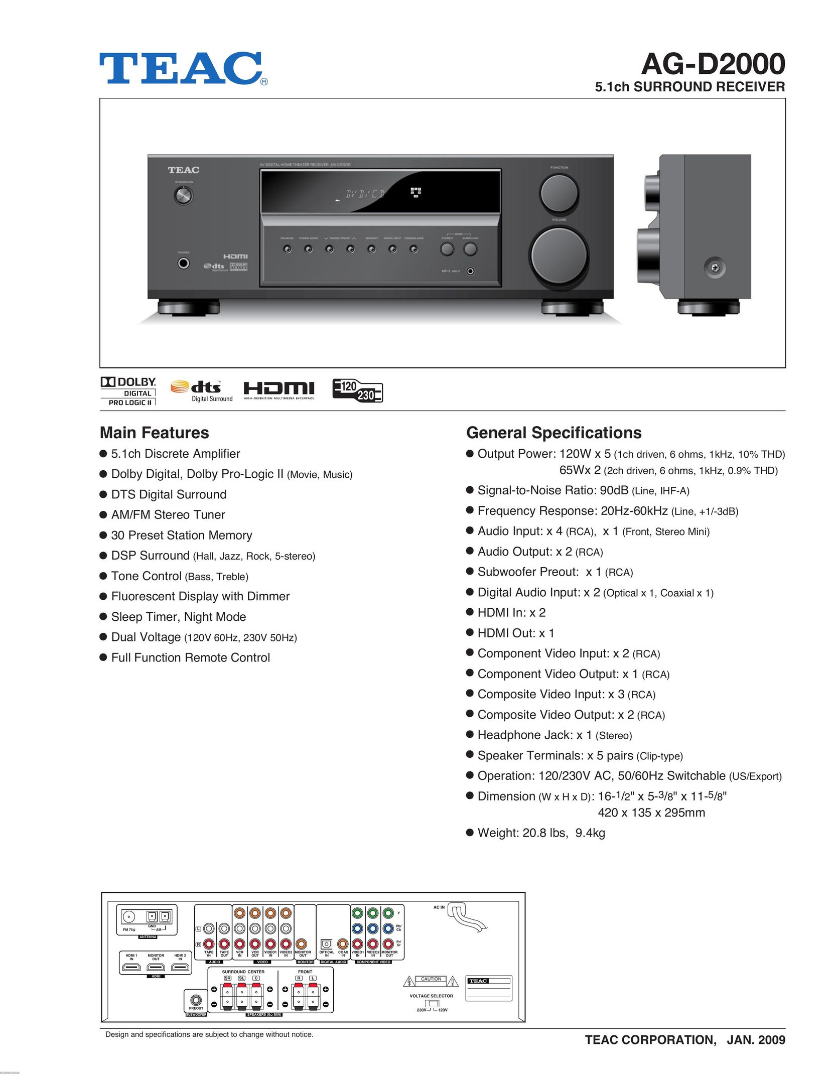 Teac AG-D2000 Stereo System User Manual