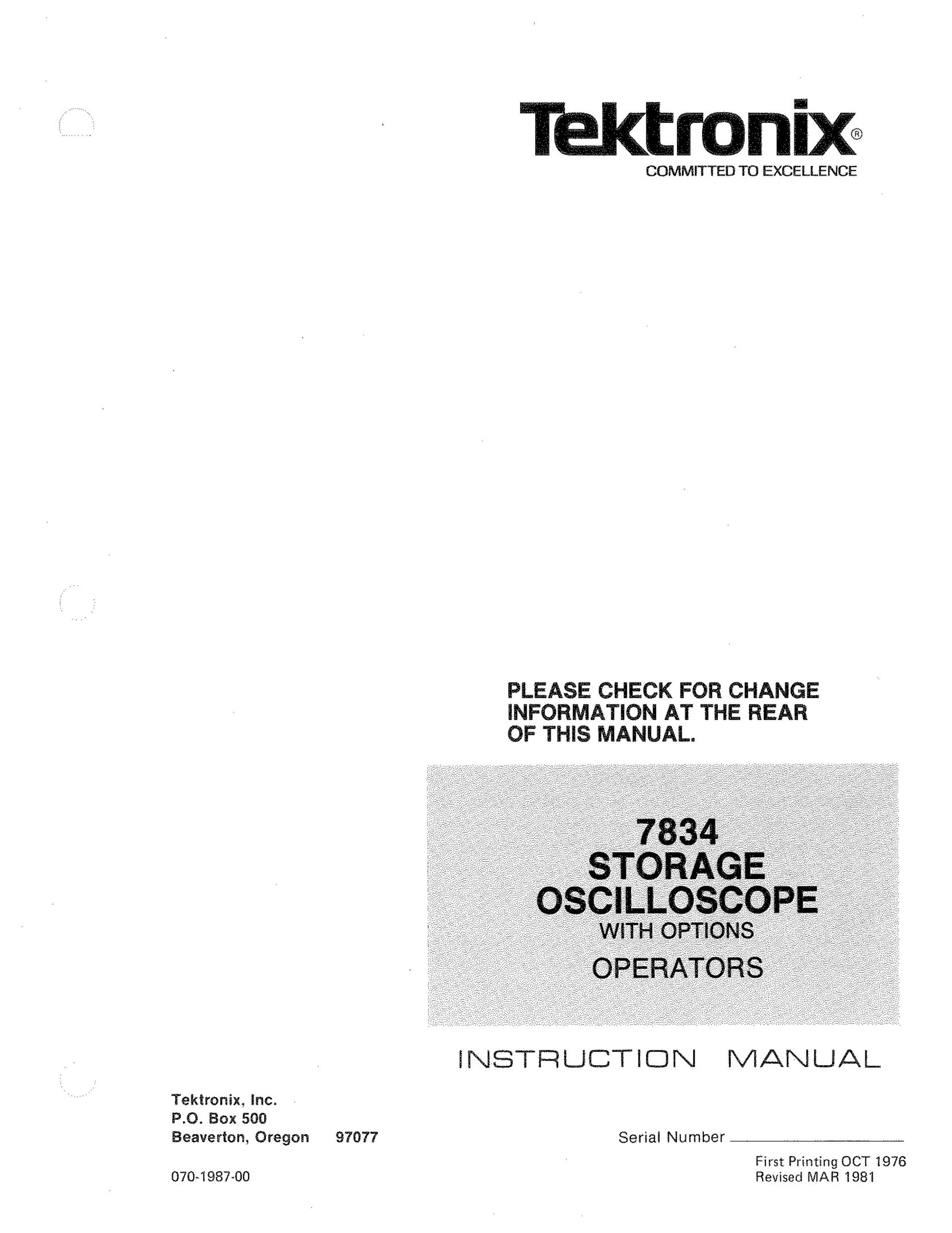 Tektronix 7834 Stereo System User Manual