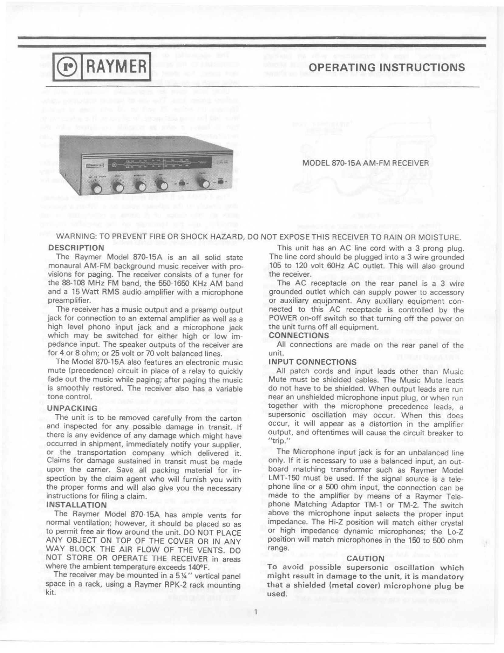 Telex 870-15A Stereo System User Manual