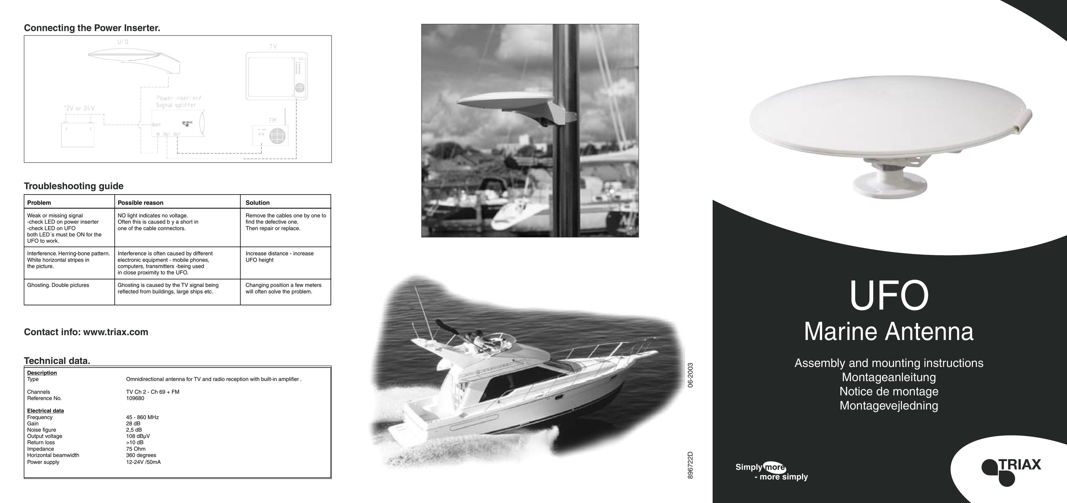 Triax UFO Marine Antenna Stereo System User Manual