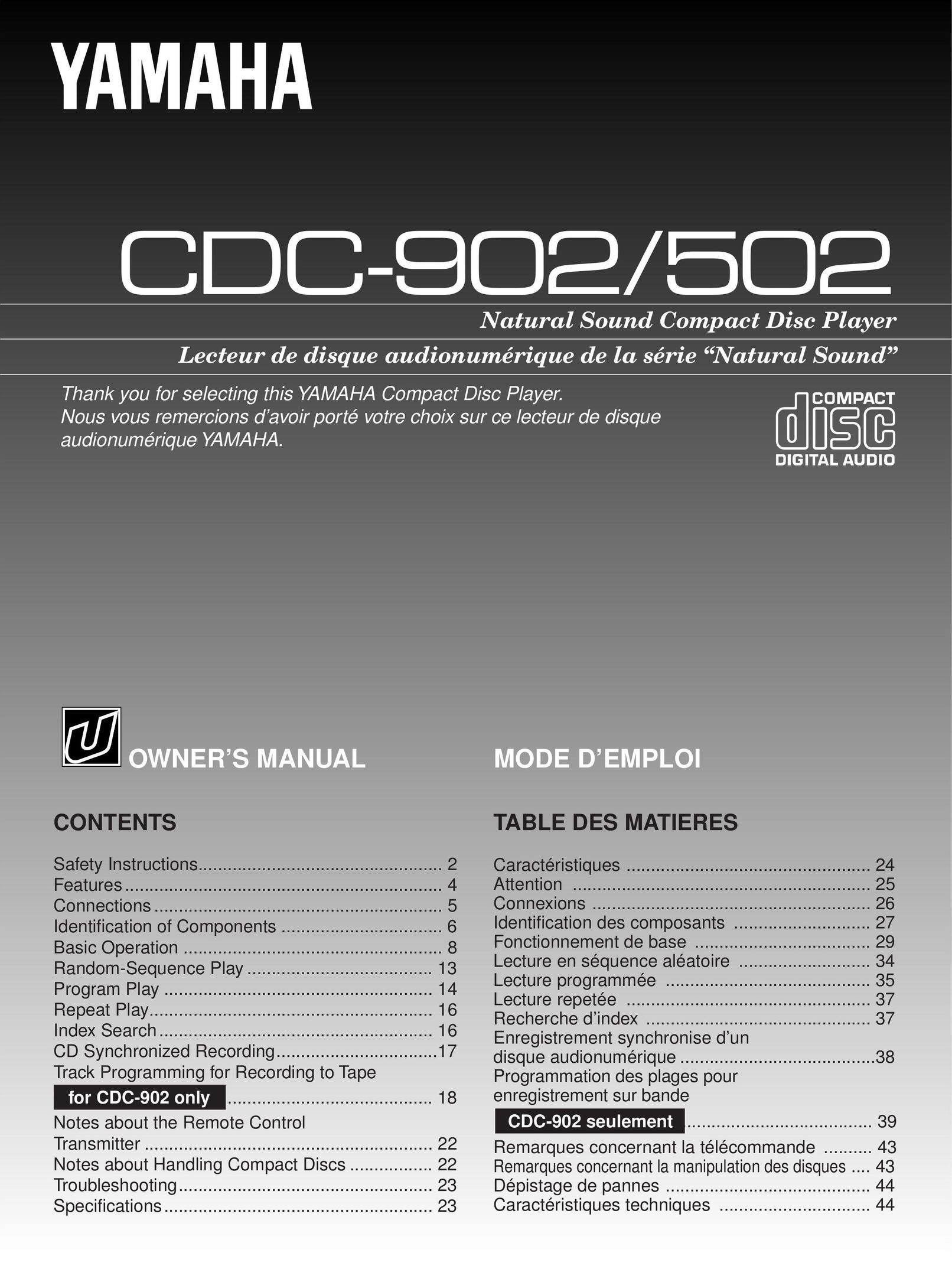 Yamaha CDC-502 Stereo System User Manual