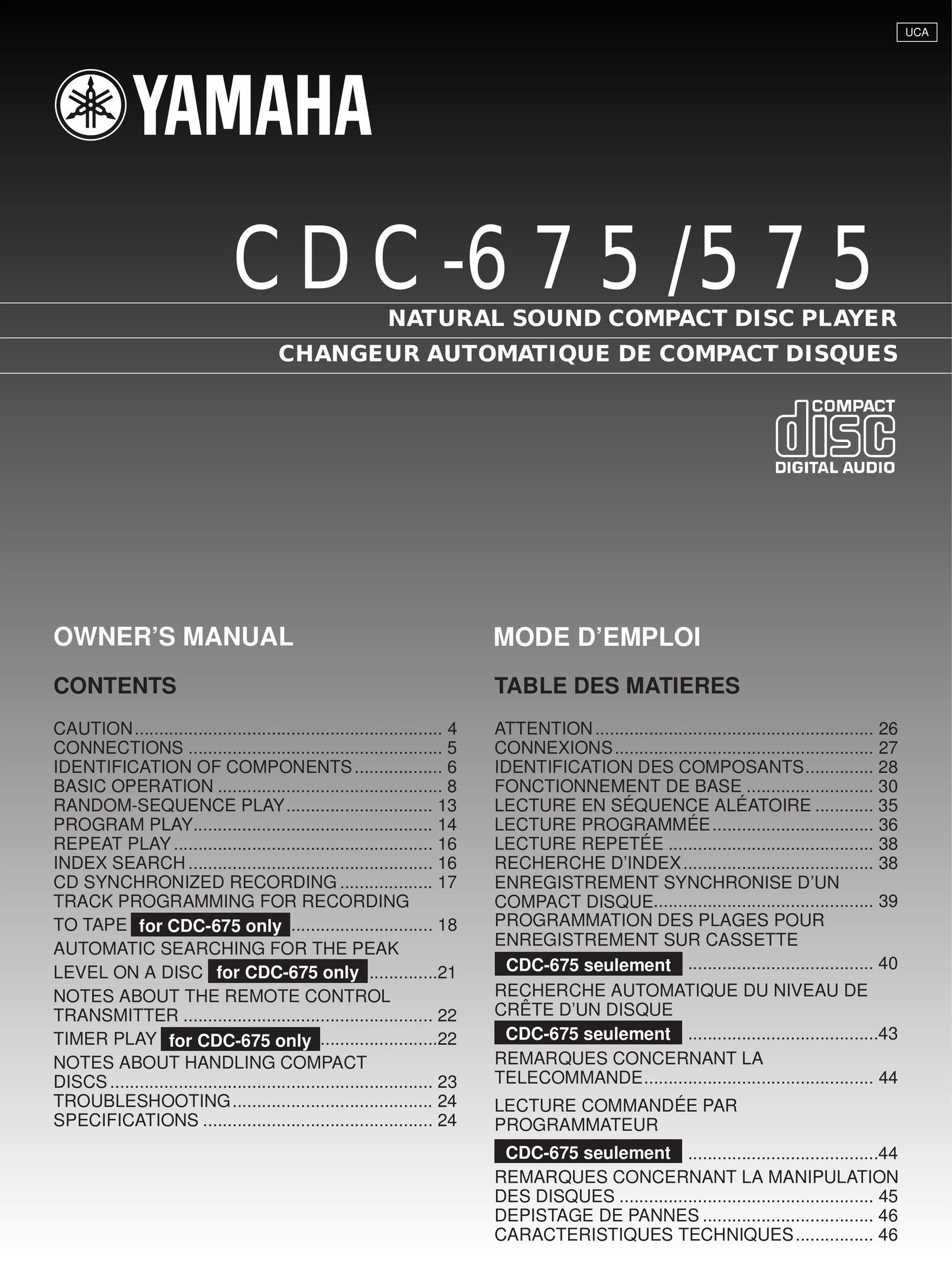Yamaha CDC-675 Stereo System User Manual