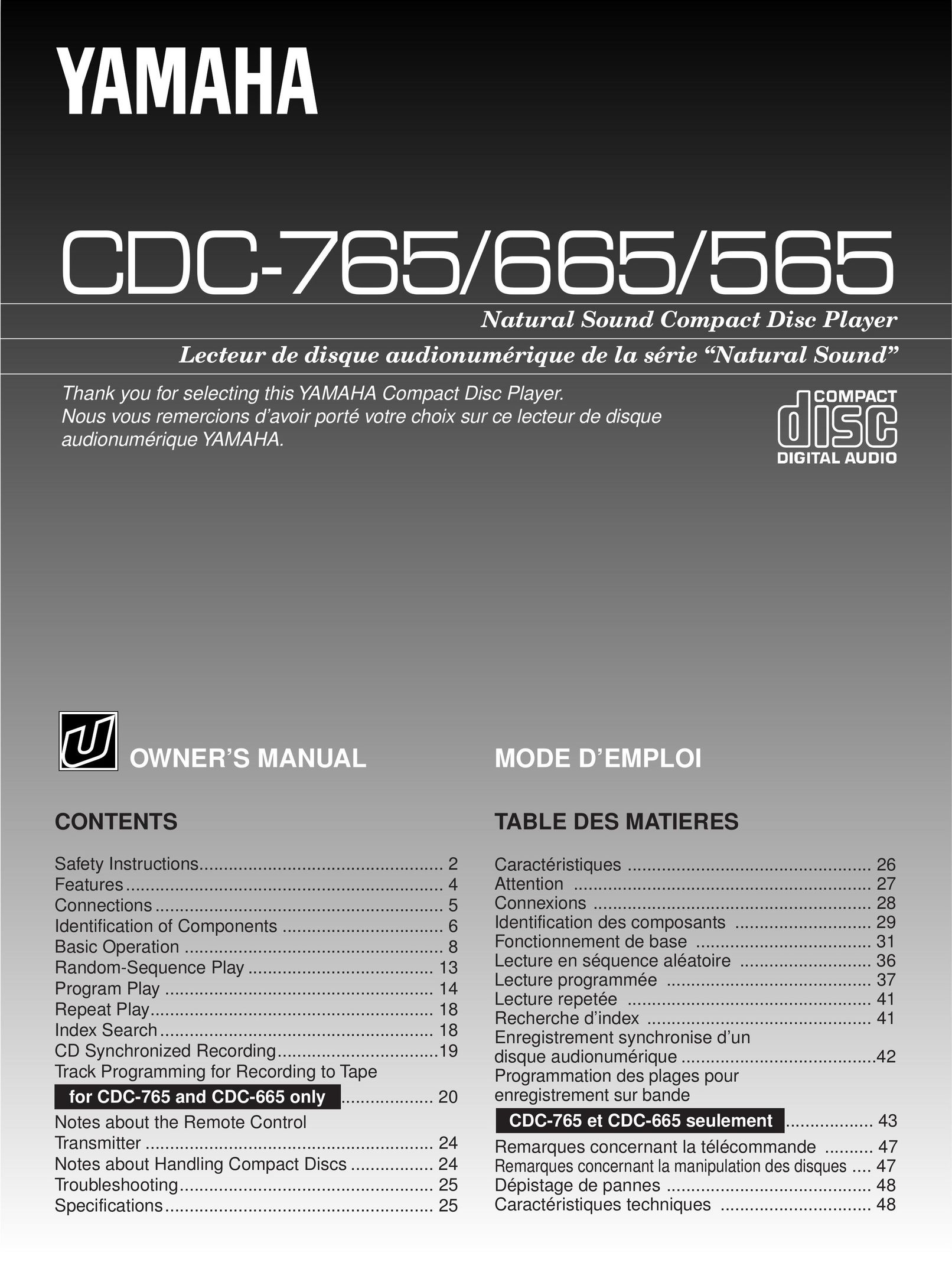 Yamaha CDC-765 Stereo System User Manual