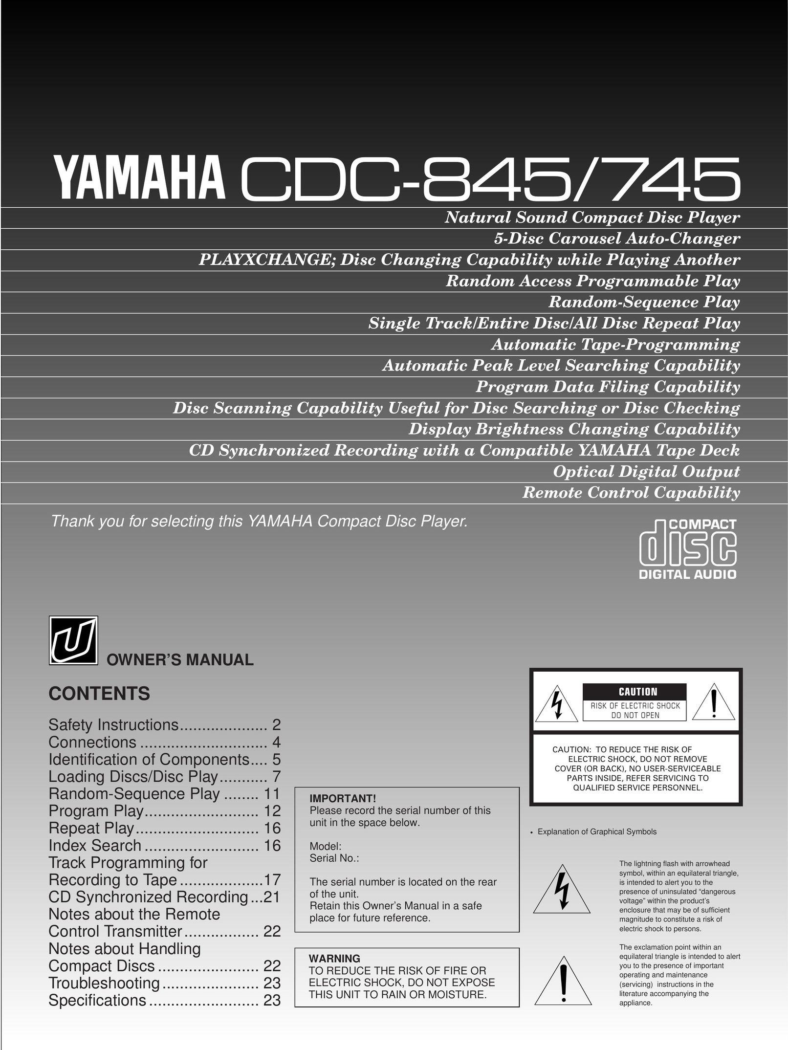 Yamaha CDC-845 Stereo System User Manual
