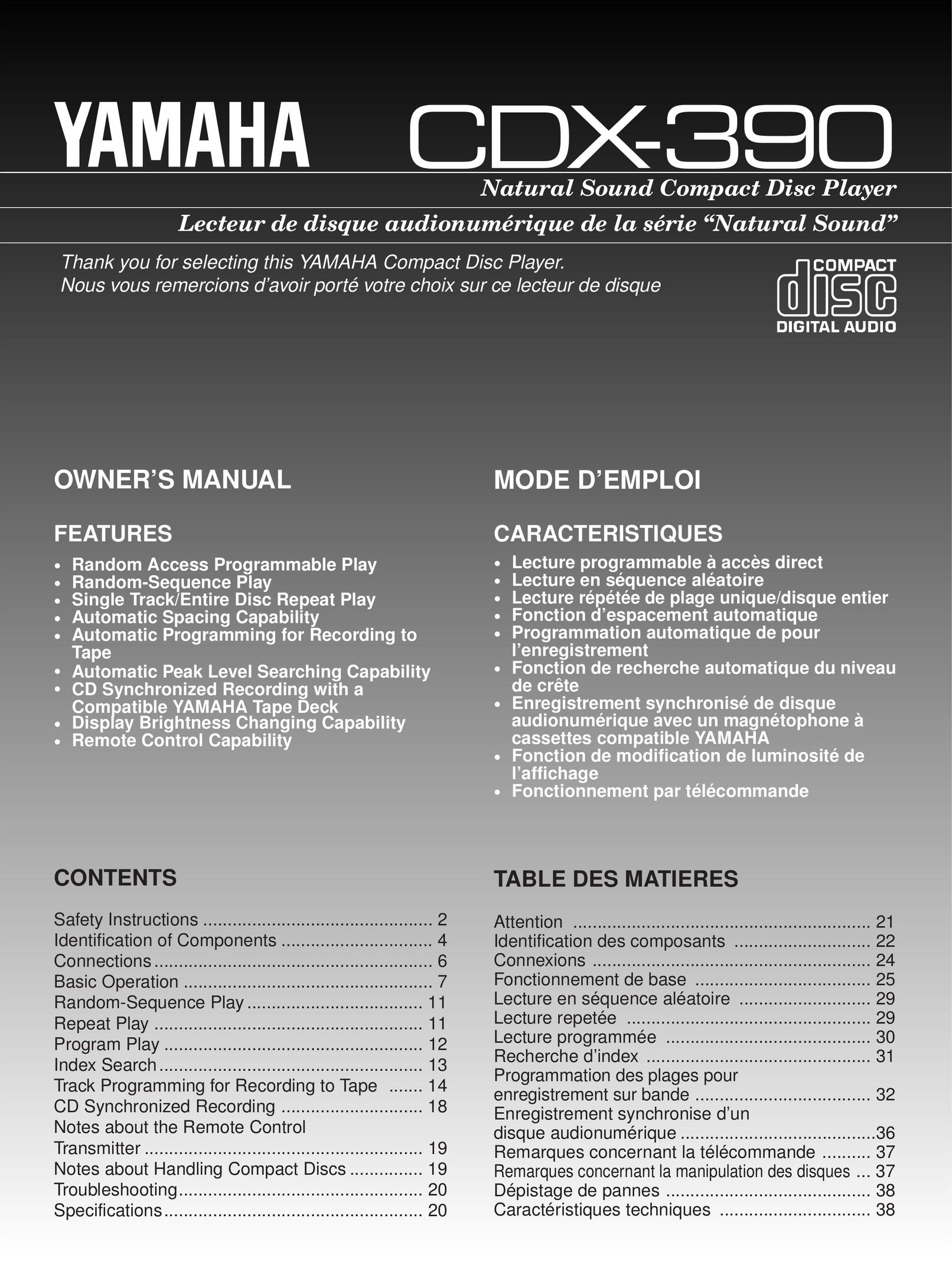 Yamaha CDX-390 Stereo System User Manual