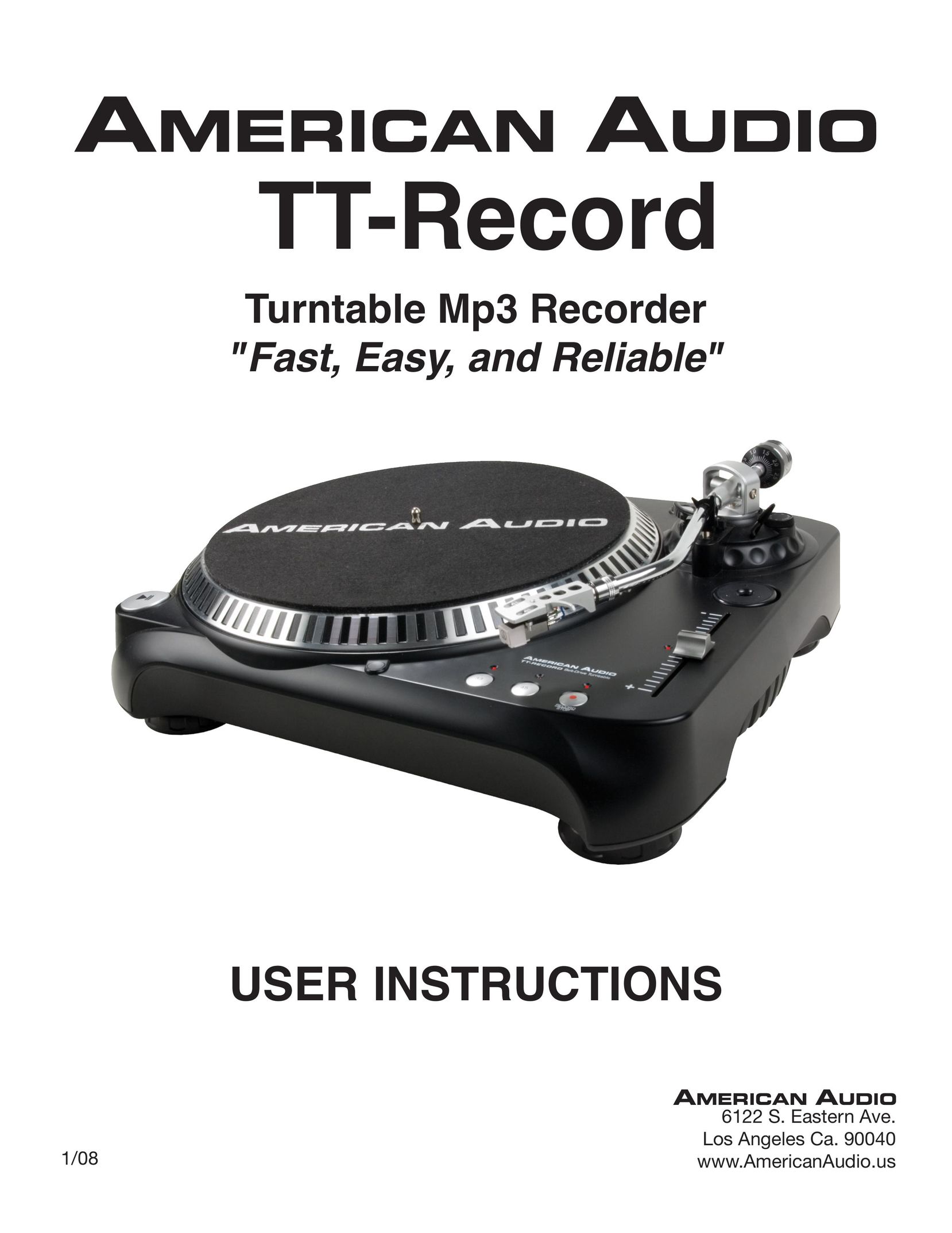 American Audio TT Record Turntable User Manual