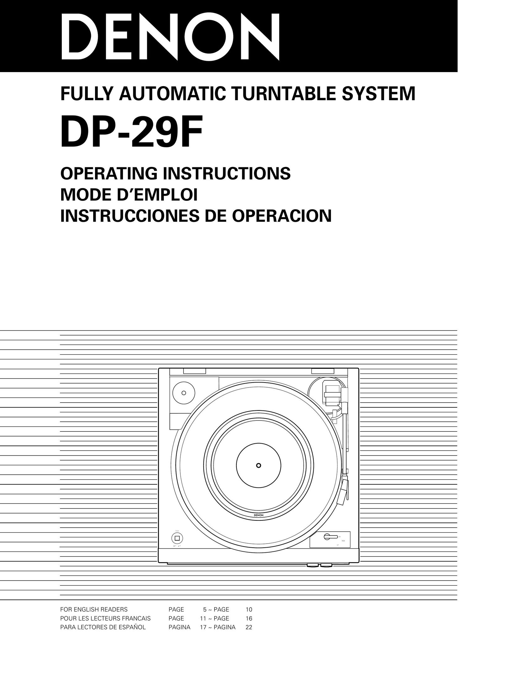 Denon DP-29F Turntable User Manual