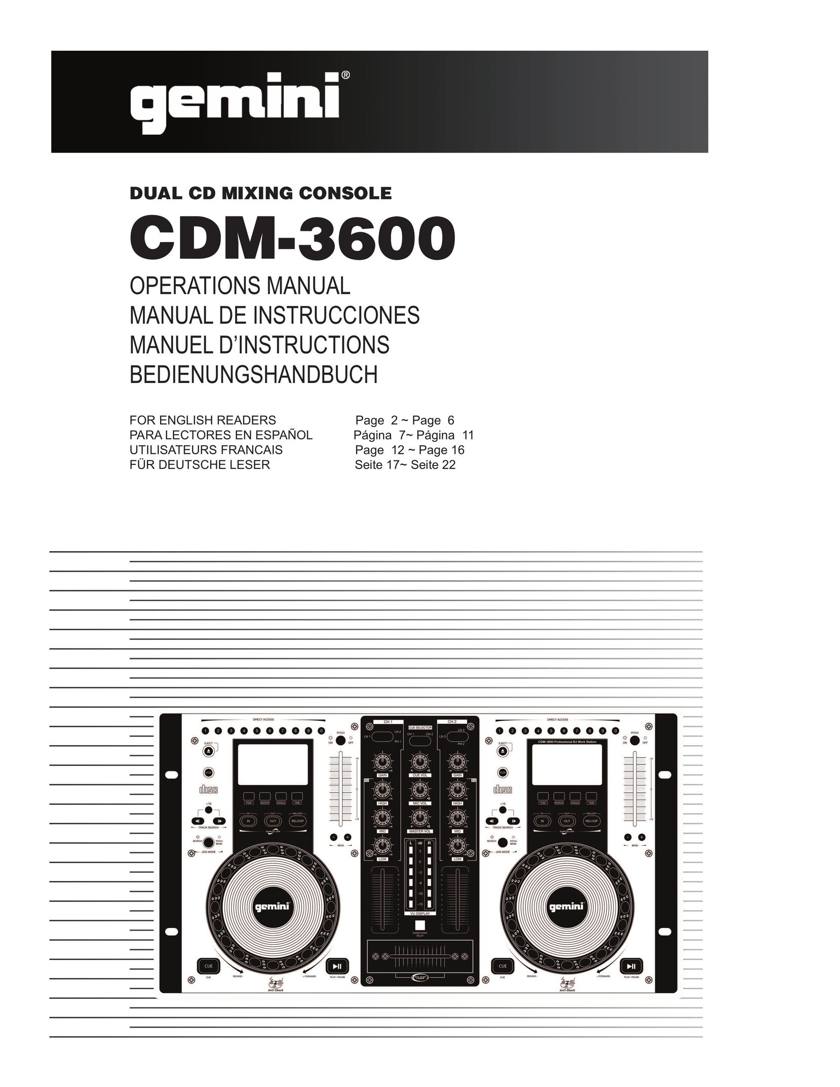 Gemini CDM-3600 Turntable User Manual